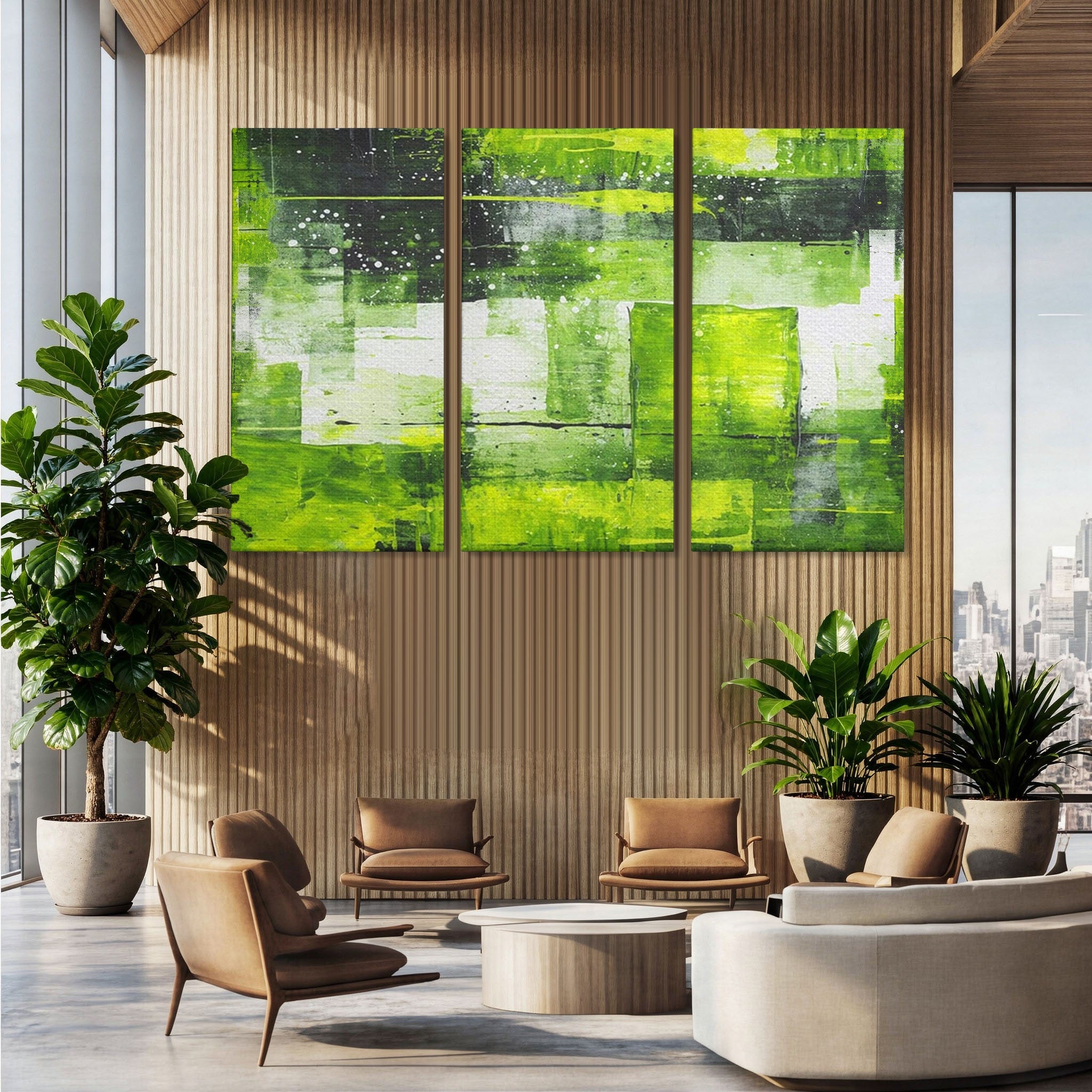 Set 3 Tablouri Canvas Premium LuxCanva® C3-1273, Puls vegetal, Geometrie, Verde, Organic, Armonie, Peisaj, Straturi, Prospetime, Abstract, Textura, Minimalism, Liniste, Spa, Birou, Living, Dormitor
