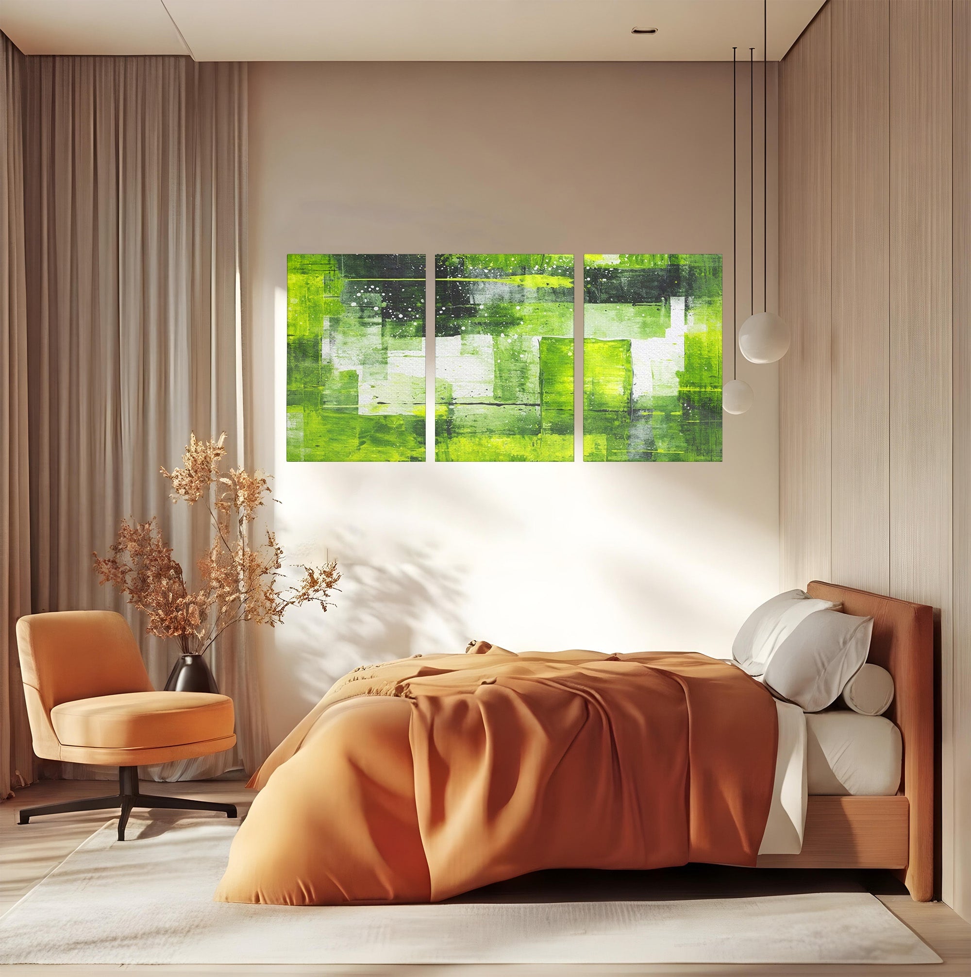 Set 3 Tablouri Canvas Premium LuxCanva® C3-1273, Puls vegetal, Geometrie, Verde, Organic, Armonie, Peisaj, Straturi, Prospetime, Abstract, Textura, Minimalism, Liniste, Spa, Birou, Living, Dormitor