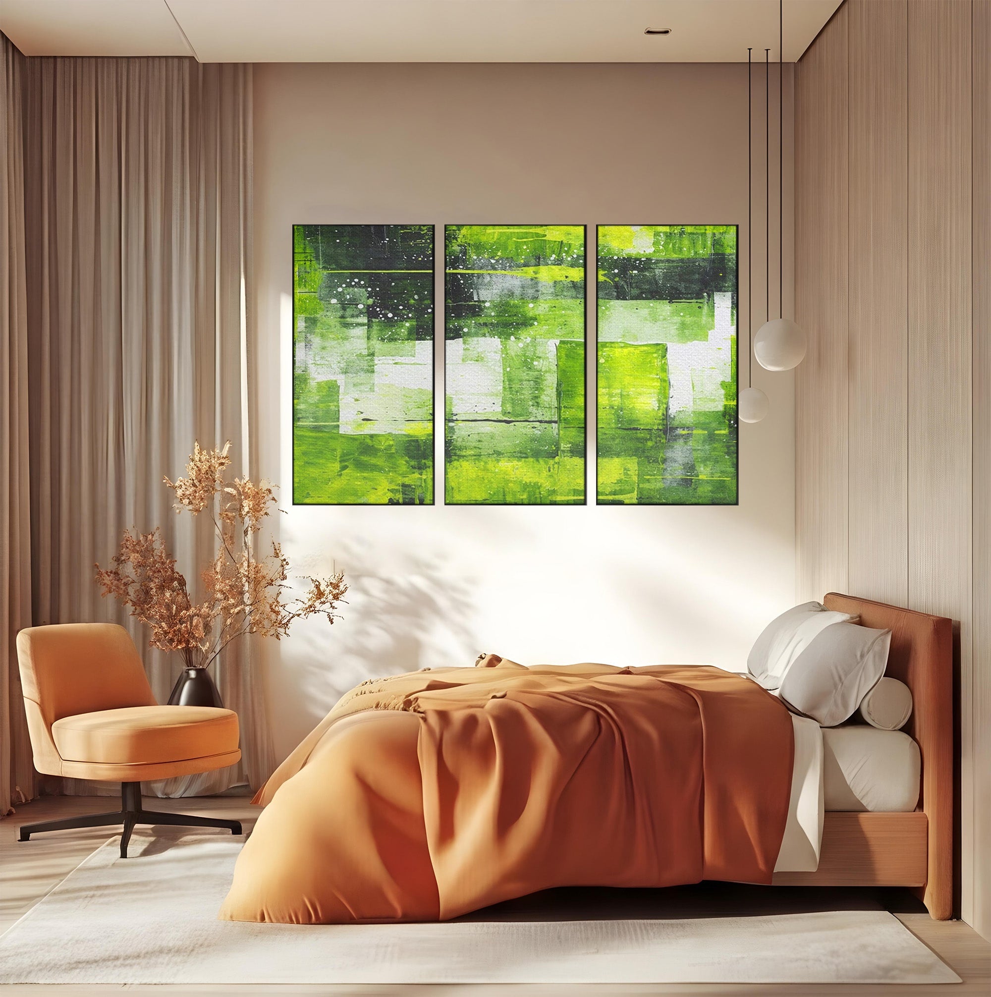 Set 3 Tablouri Canvas Premium LuxCanva® C3-1273, Puls vegetal, Geometrie, Verde, Organic, Armonie, Peisaj, Straturi, Prospetime, Abstract, Textura, Minimalism, Liniste, Spa, Birou, Living, Dormitor