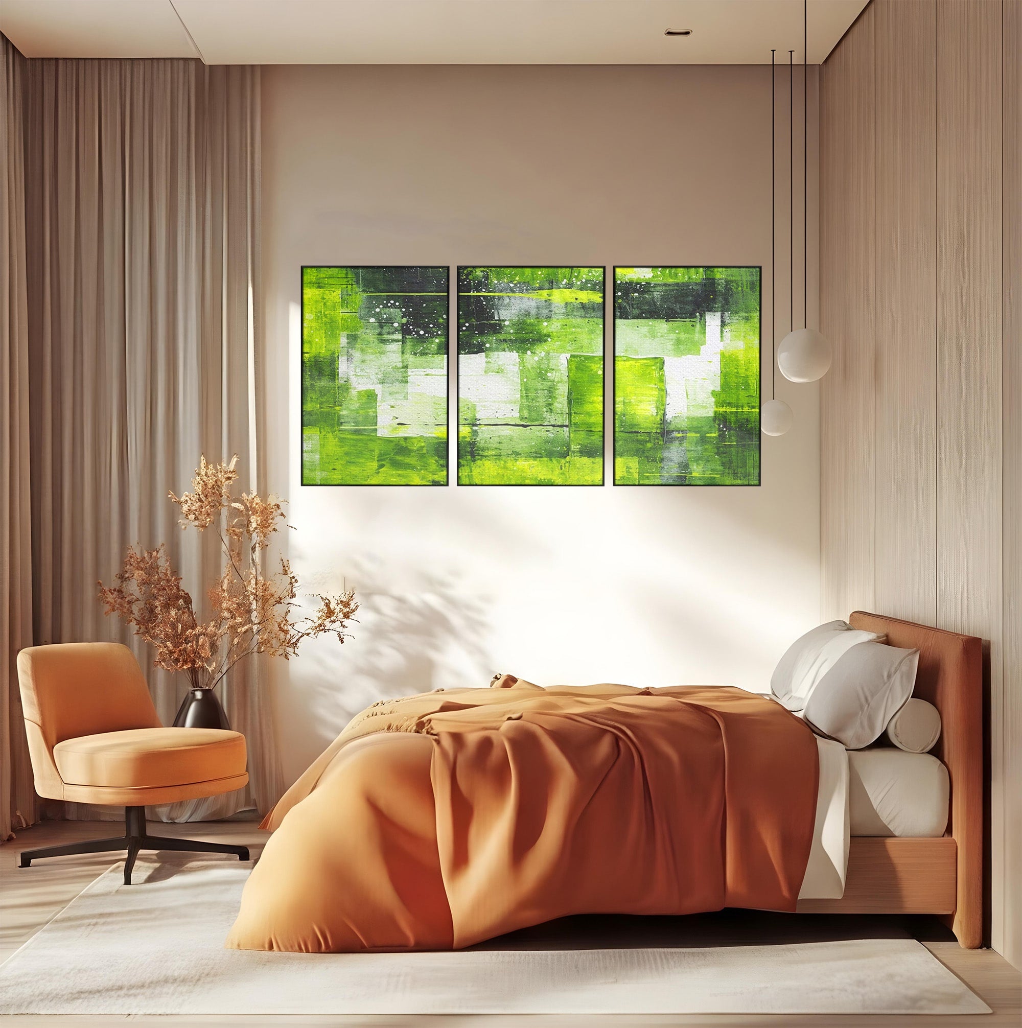Set 3 Tablouri Canvas Premium LuxCanva® C3-1273, Puls vegetal, Geometrie, Verde, Organic, Armonie, Peisaj, Straturi, Prospetime, Abstract, Textura, Minimalism, Liniste, Spa, Birou, Living, Dormitor