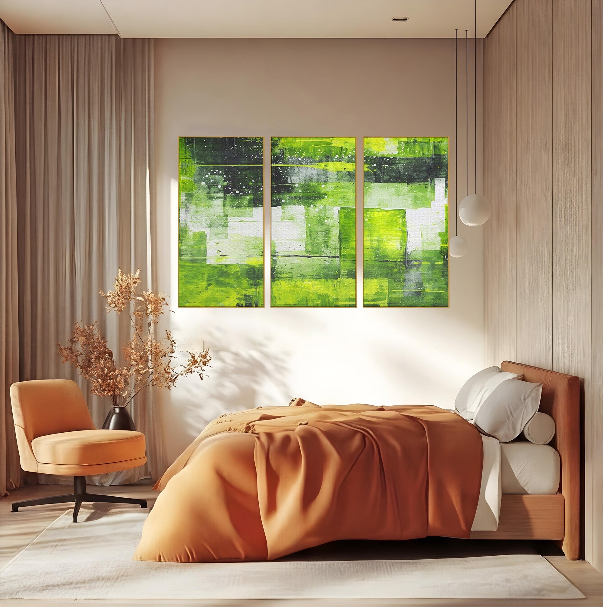 Set 3 Tablouri Canvas Premium LuxCanva® C3-1273, Puls vegetal, Geometrie, Verde, Organic, Armonie, Peisaj, Straturi, Prospetime, Abstract, Textura, Minimalism, Liniste, Spa, Birou, Living, Dormitor