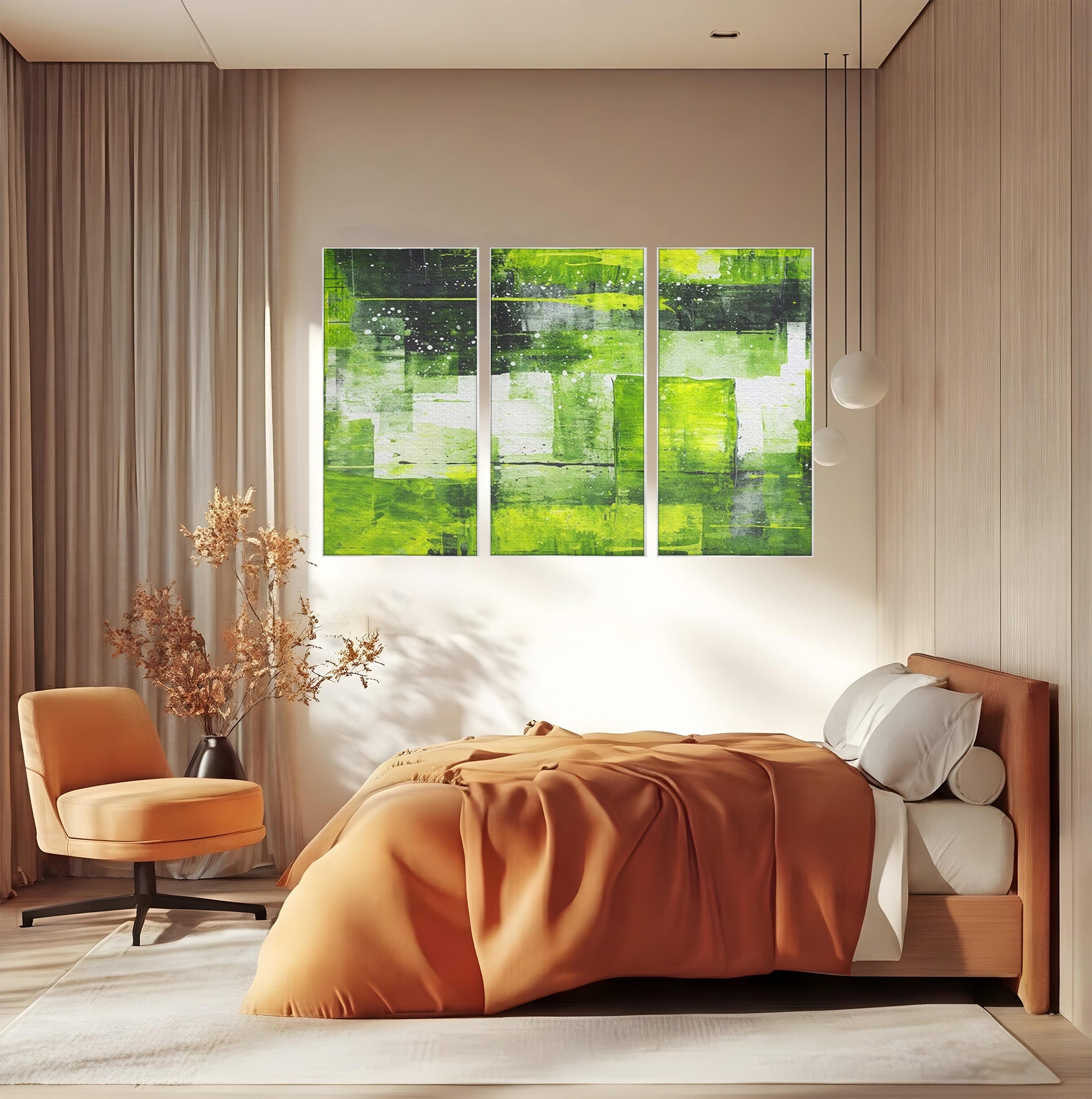 Set 3 Tablouri Canvas Premium LuxCanva® C3-1273, Puls vegetal, Geometrie, Verde, Organic, Armonie, Peisaj, Straturi, Prospetime, Abstract, Textura, Minimalism, Liniste, Spa, Birou, Living, Dormitor