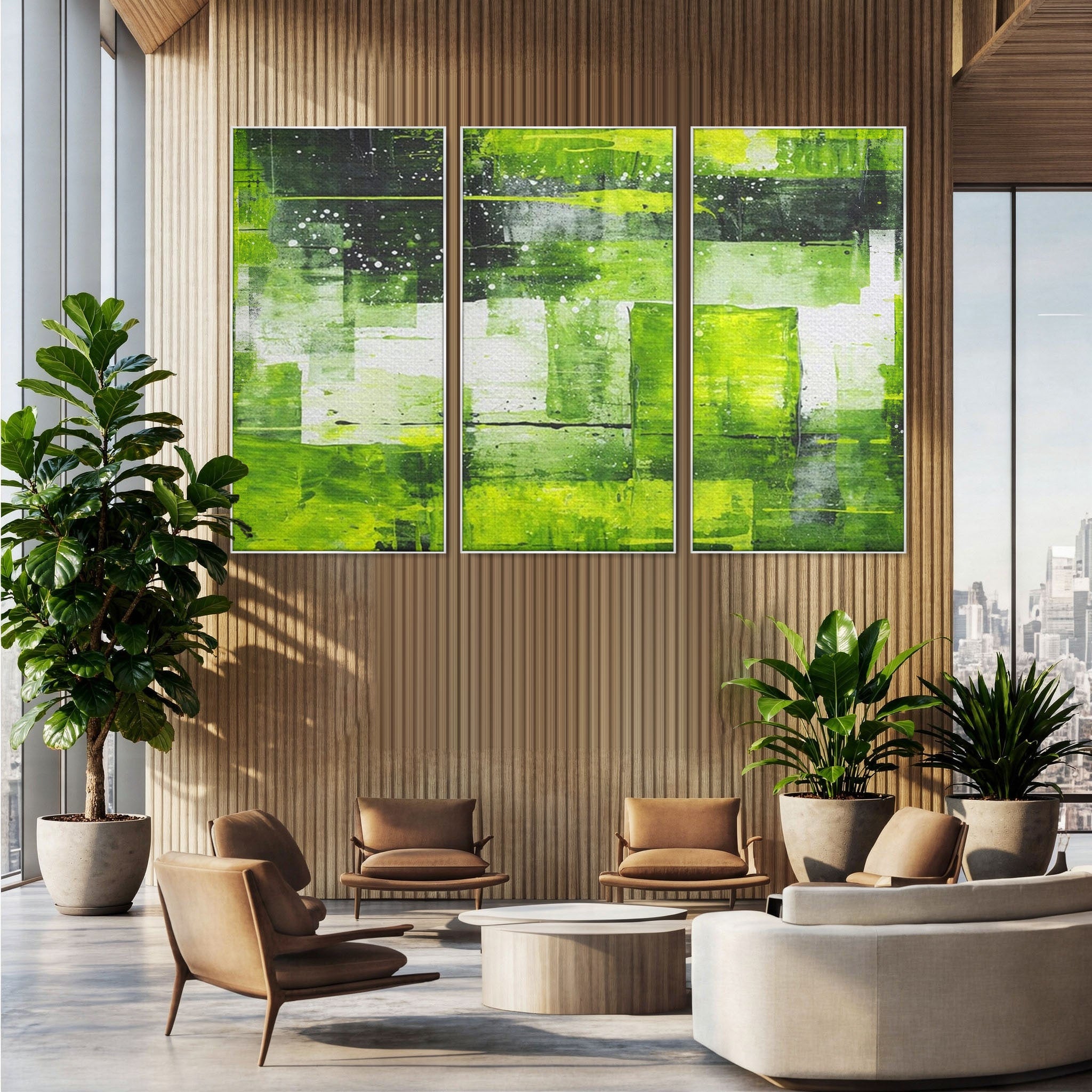Set 3 Tablouri Canvas Premium LuxCanva® C3-1273, Puls vegetal, Geometrie, Verde, Organic, Armonie, Peisaj, Straturi, Prospetime, Abstract, Textura, Minimalism, Liniste, Spa, Birou, Living, Dormitor