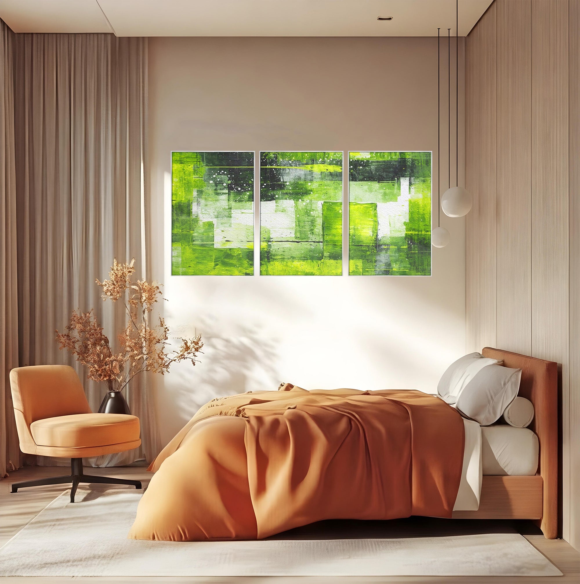 Set 3 Tablouri Canvas Premium LuxCanva® C3-1273, Puls vegetal, Geometrie, Verde, Organic, Armonie, Peisaj, Straturi, Prospetime, Abstract, Textura, Minimalism, Liniste, Spa, Birou, Living, Dormitor