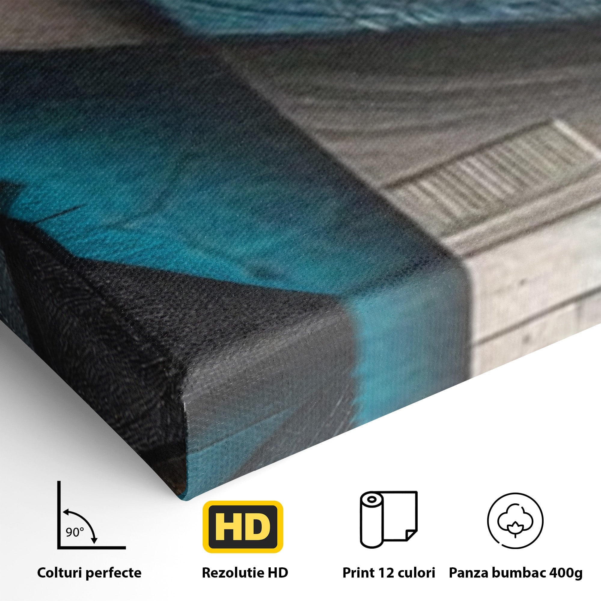 Set 3 Tablouri Canvas Premium LuxCanva® C3-1274, Spatiul dintre ganduri, Geometrie, Albastru, Turcoaz, Abstract, Profunzime, Curbe, Industrial, Arhitectural, Umbre, Materie, Birou, Living, Dormitor