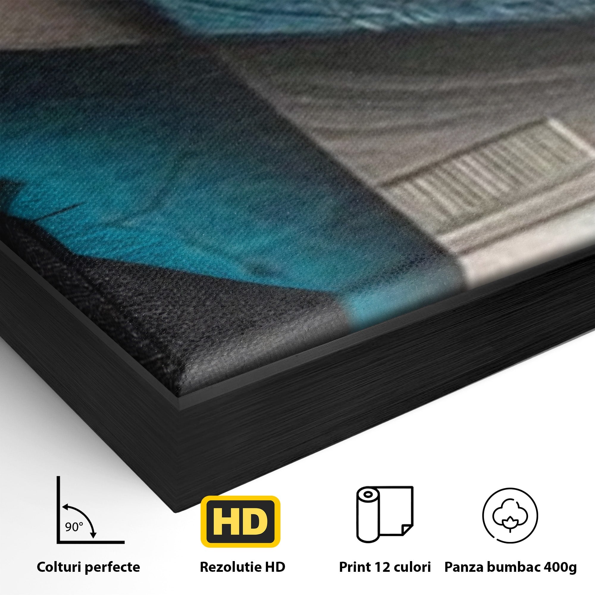 Set 3 Tablouri Canvas Premium LuxCanva® C3-1274, Spatiul dintre ganduri, Geometrie, Albastru, Turcoaz, Abstract, Profunzime, Curbe, Industrial, Arhitectural, Umbre, Materie, Birou, Living, Dormitor