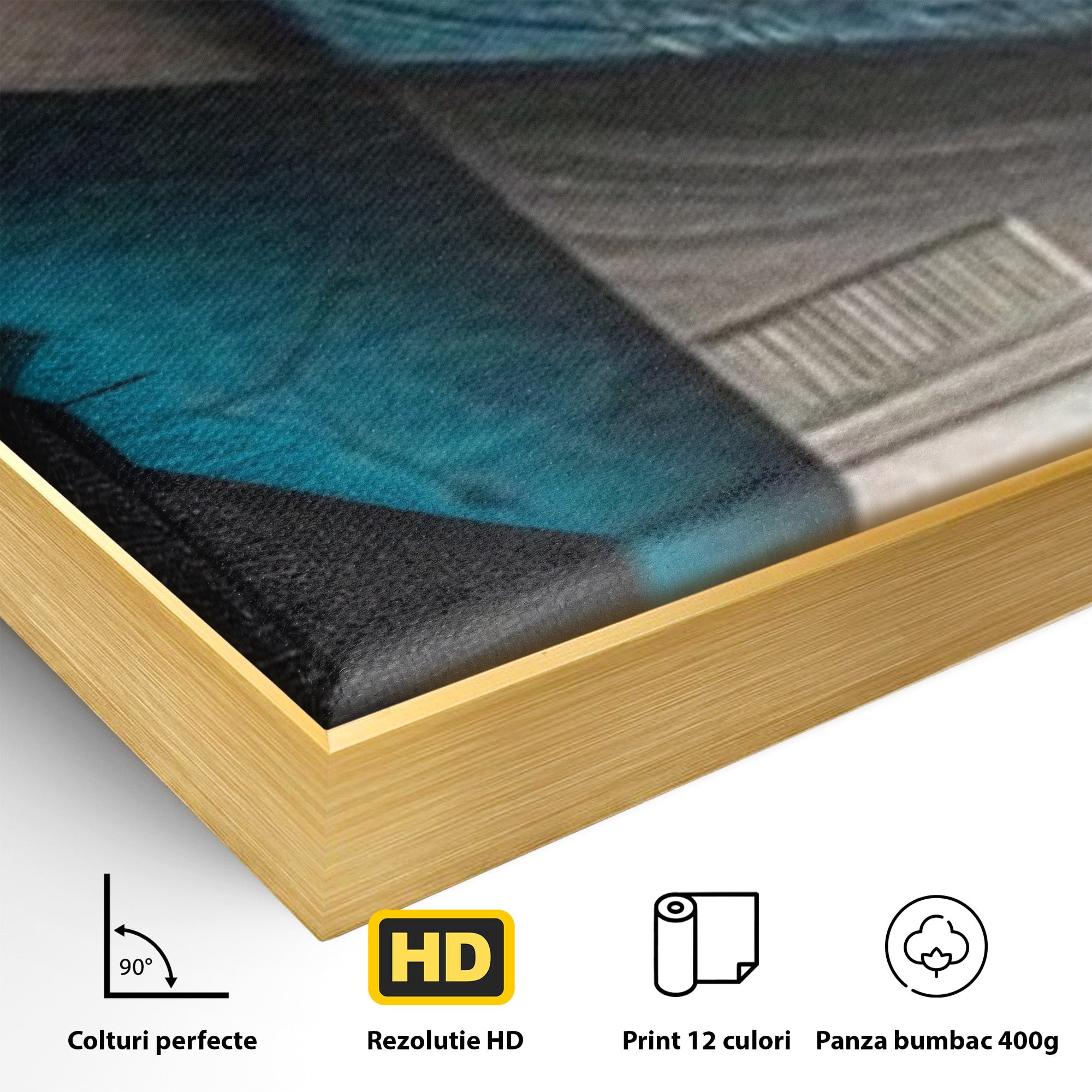 Set 3 Tablouri Canvas Premium LuxCanva® C3-1274, Spatiul dintre ganduri, Geometrie, Albastru, Turcoaz, Abstract, Profunzime, Curbe, Industrial, Arhitectural, Umbre, Materie, Birou, Living, Dormitor