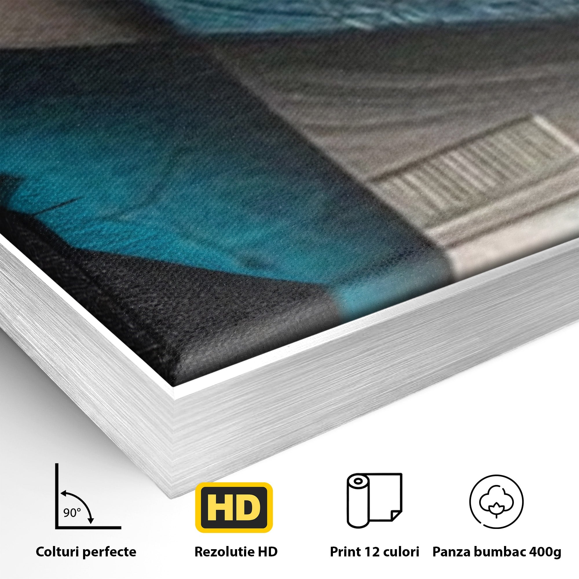 Set 3 Tablouri Canvas Premium LuxCanva® C3-1274, Spatiul dintre ganduri, Geometrie, Albastru, Turcoaz, Abstract, Profunzime, Curbe, Industrial, Arhitectural, Umbre, Materie, Birou, Living, Dormitor