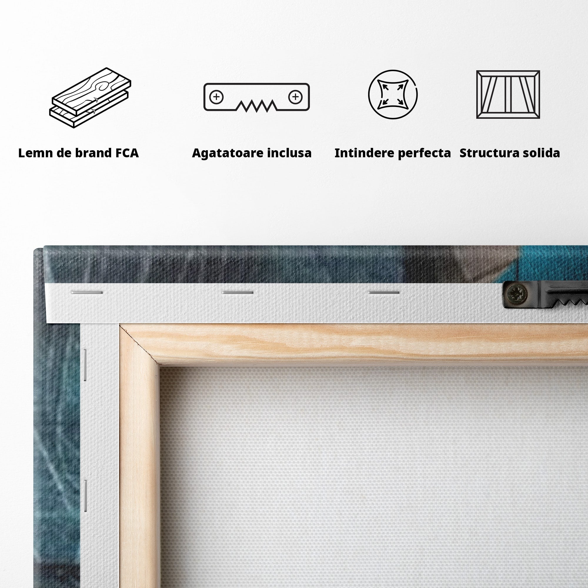 Set 3 Tablouri Canvas Premium LuxCanva® C3-1274, Spatiul dintre ganduri, Geometrie, Albastru, Turcoaz, Abstract, Profunzime, Curbe, Industrial, Arhitectural, Umbre, Materie, Birou, Living, Dormitor