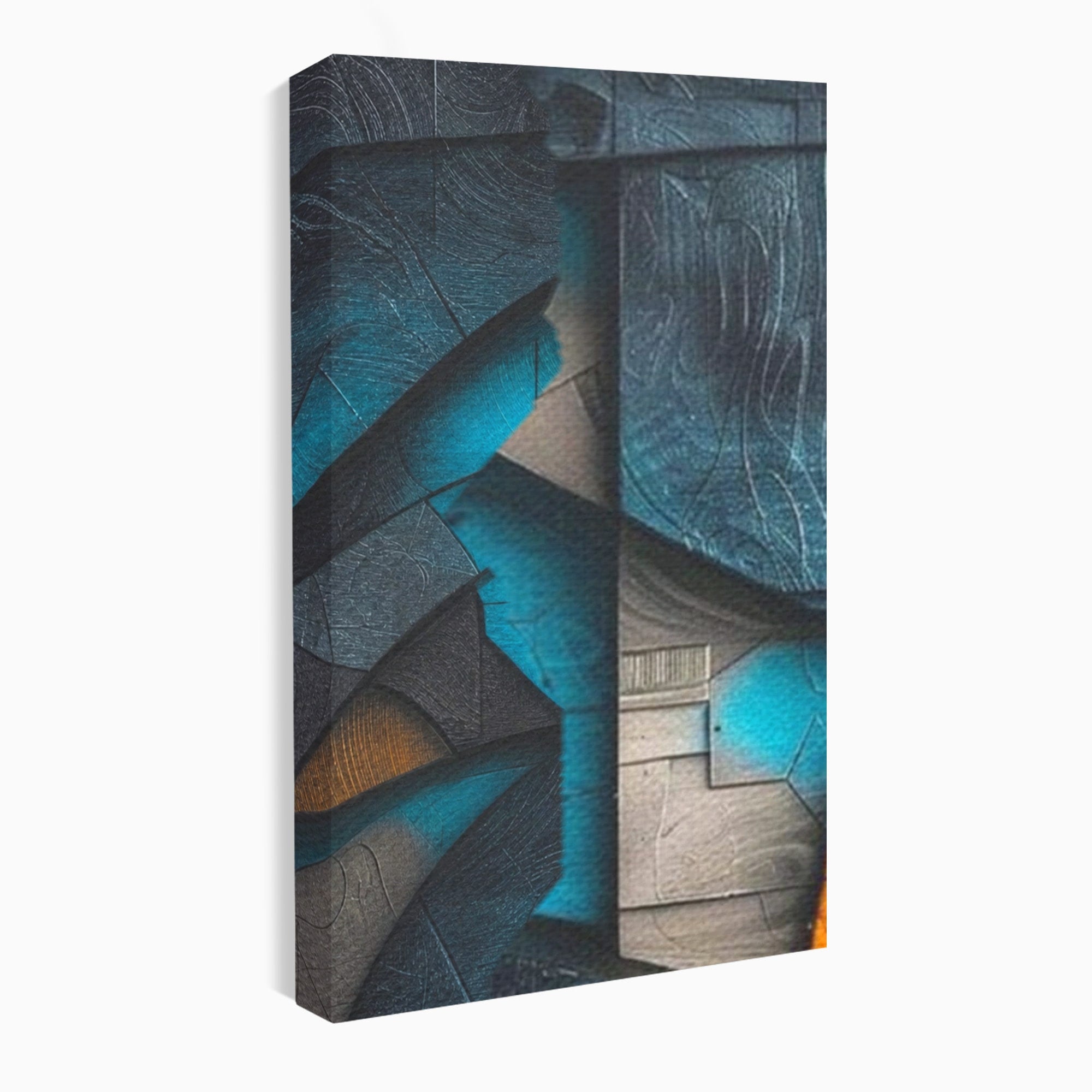 Set 3 Tablouri Canvas Premium LuxCanva® C3-1274, Spatiul dintre ganduri, Geometrie, Albastru, Turcoaz, Abstract, Profunzime, Curbe, Industrial, Arhitectural, Umbre, Materie, Birou, Living, Dormitor