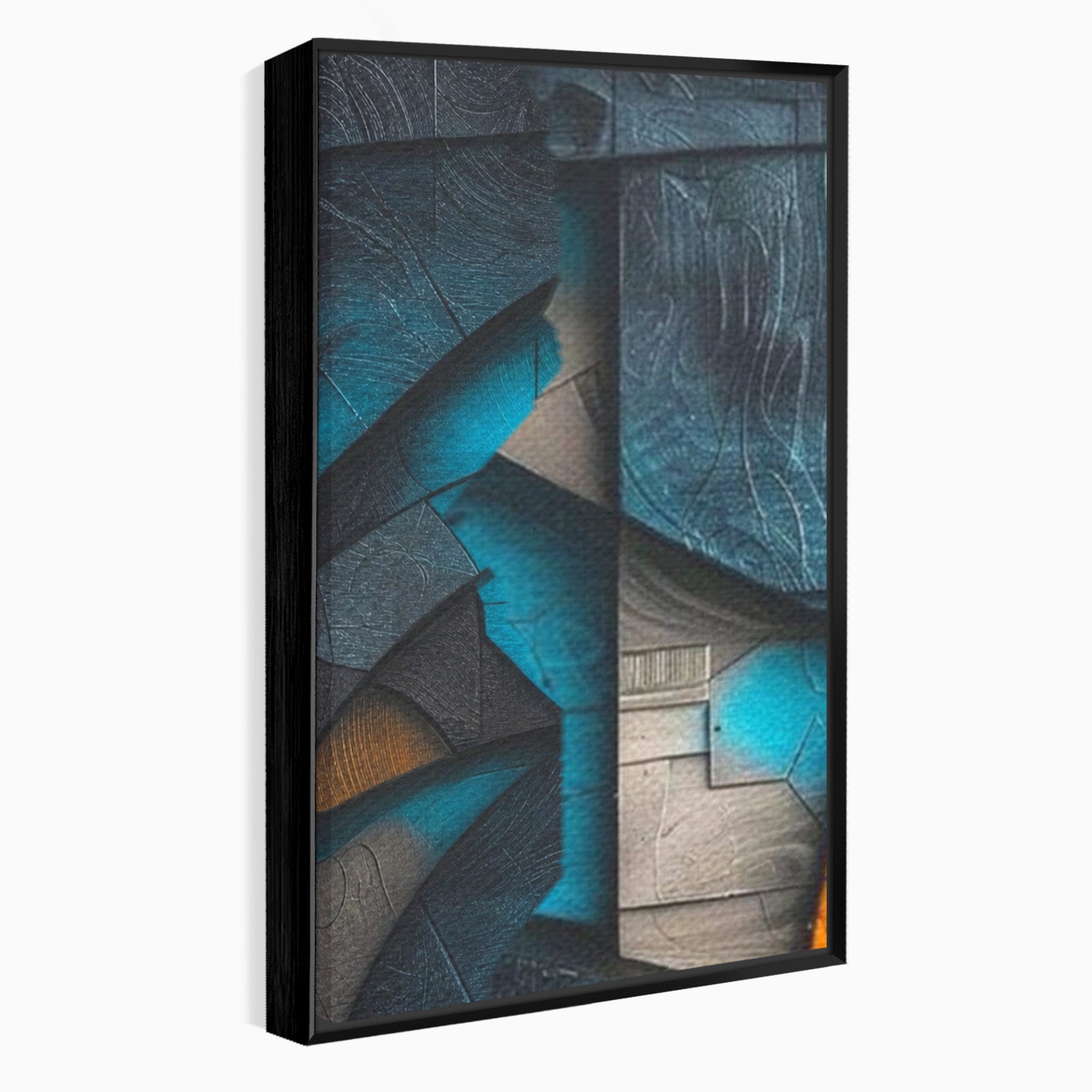 Set 3 Tablouri Canvas Premium LuxCanva® C3-1274, Spatiul dintre ganduri, Geometrie, Albastru, Turcoaz, Abstract, Profunzime, Curbe, Industrial, Arhitectural, Umbre, Materie, Birou, Living, Dormitor