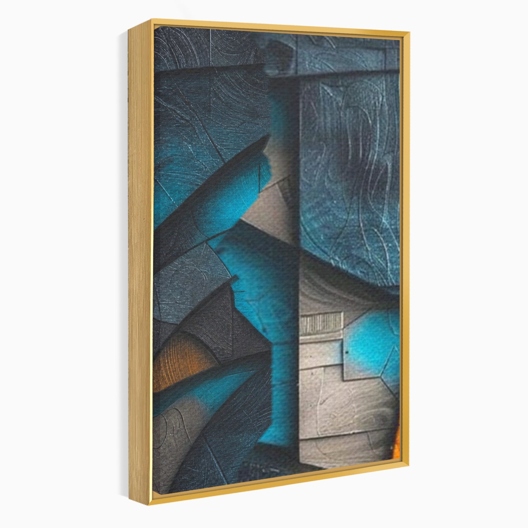 Set 3 Tablouri Canvas Premium LuxCanva® C3-1274, Spatiul dintre ganduri, Geometrie, Albastru, Turcoaz, Abstract, Profunzime, Curbe, Industrial, Arhitectural, Umbre, Materie, Birou, Living, Dormitor
