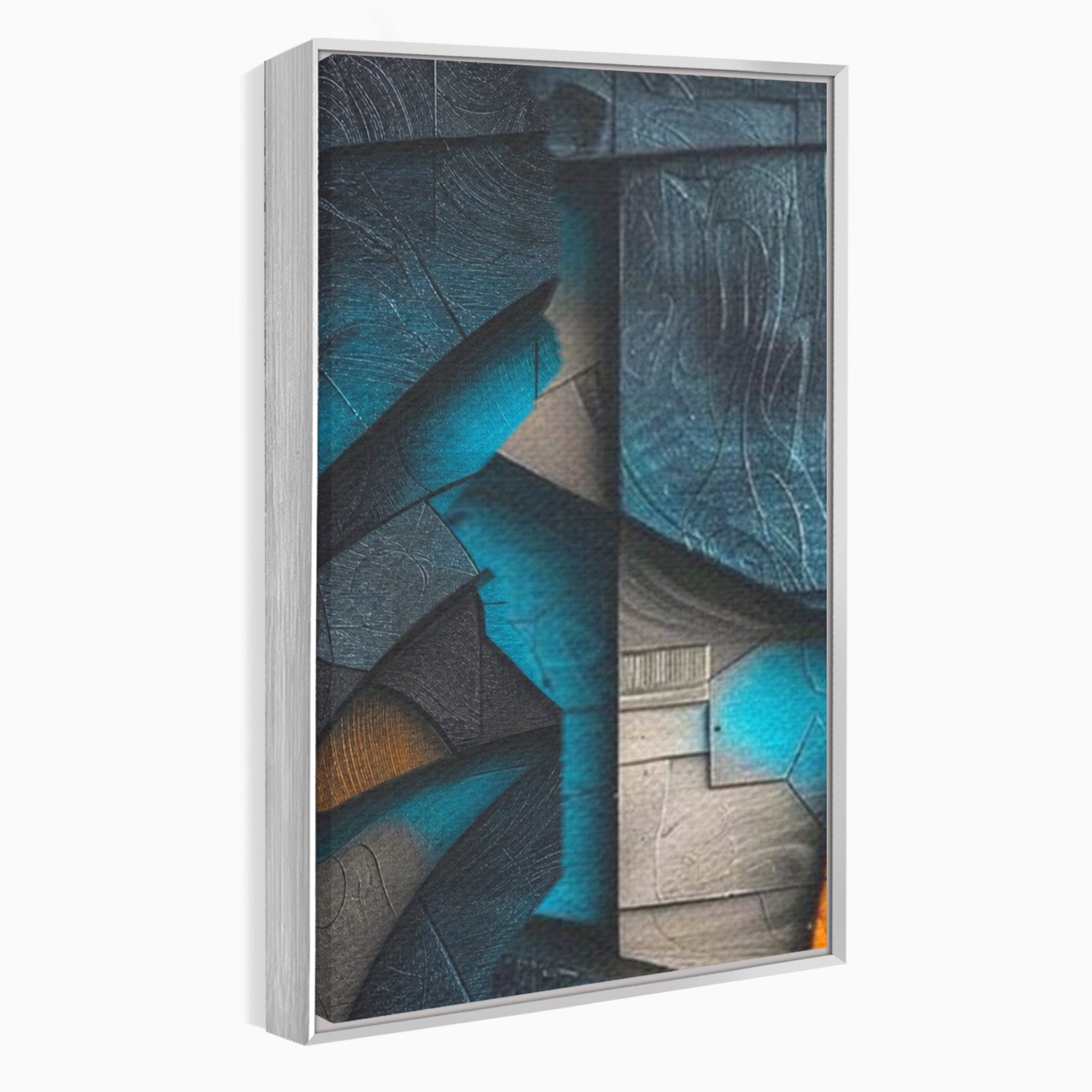 Set 3 Tablouri Canvas Premium LuxCanva® C3-1274, Spatiul dintre ganduri, Geometrie, Albastru, Turcoaz, Abstract, Profunzime, Curbe, Industrial, Arhitectural, Umbre, Materie, Birou, Living, Dormitor