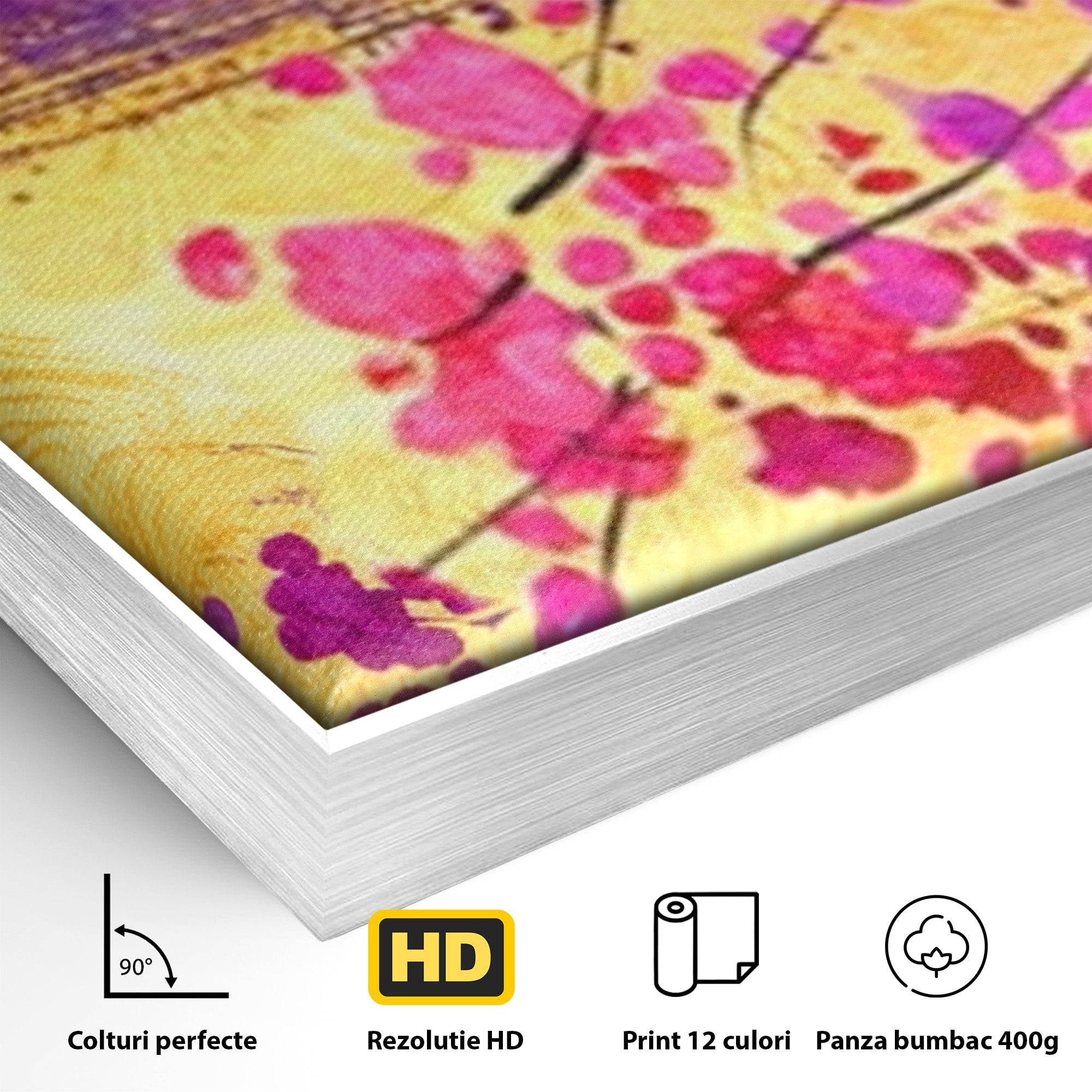 Set 3 Tablouri Canvas Premium LuxCanva® C3-1275, Gradina dintre linii, Geometrie, Mov, Roz, Abstract, Magenta, Linii, Textura, Armonie, Mister, Lumina, Eleganta, Violet, Auriu, Birou, Living, Dormitor