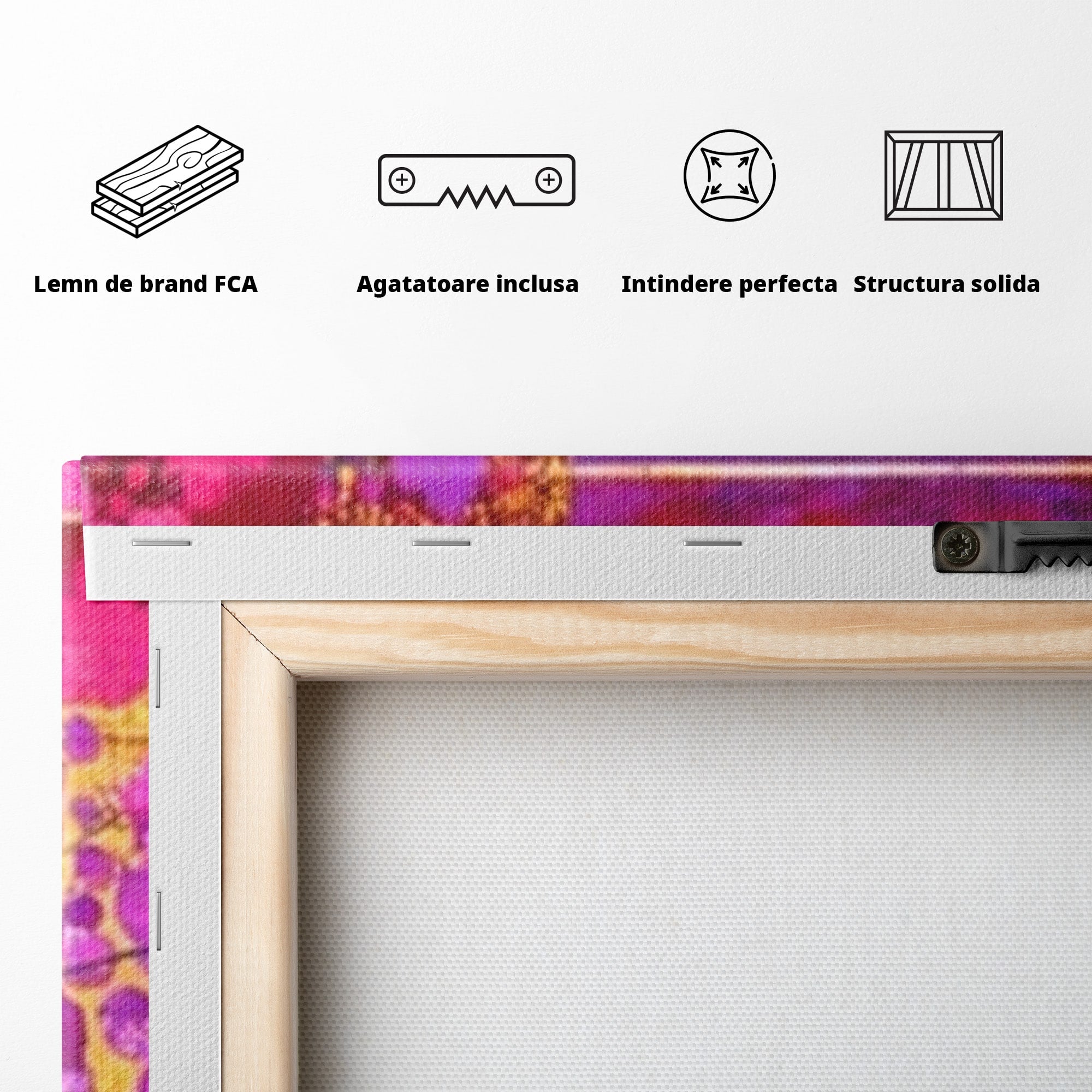 Set 3 Tablouri Canvas Premium LuxCanva® C3-1275, Gradina dintre linii, Geometrie, Mov, Roz, Abstract, Magenta, Linii, Textura, Armonie, Mister, Lumina, Eleganta, Violet, Auriu, Birou, Living, Dormitor