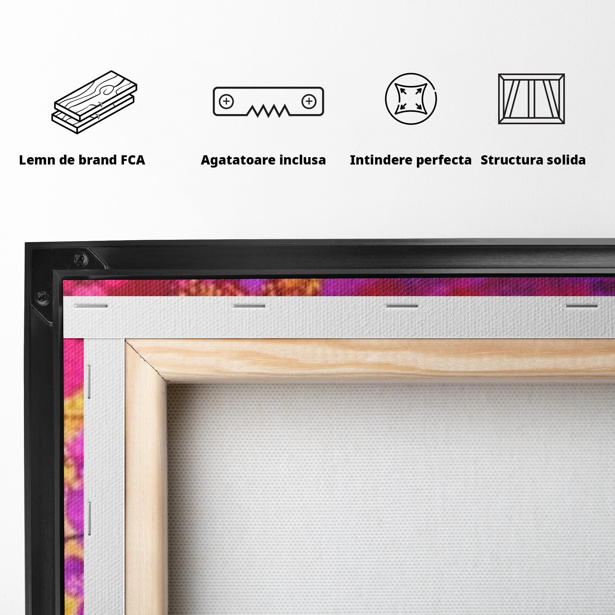 Set 3 Tablouri Canvas Premium LuxCanva® C3-1275, Gradina dintre linii, Geometrie, Mov, Roz, Abstract, Magenta, Linii, Textura, Armonie, Mister, Lumina, Eleganta, Violet, Auriu, Birou, Living, Dormitor