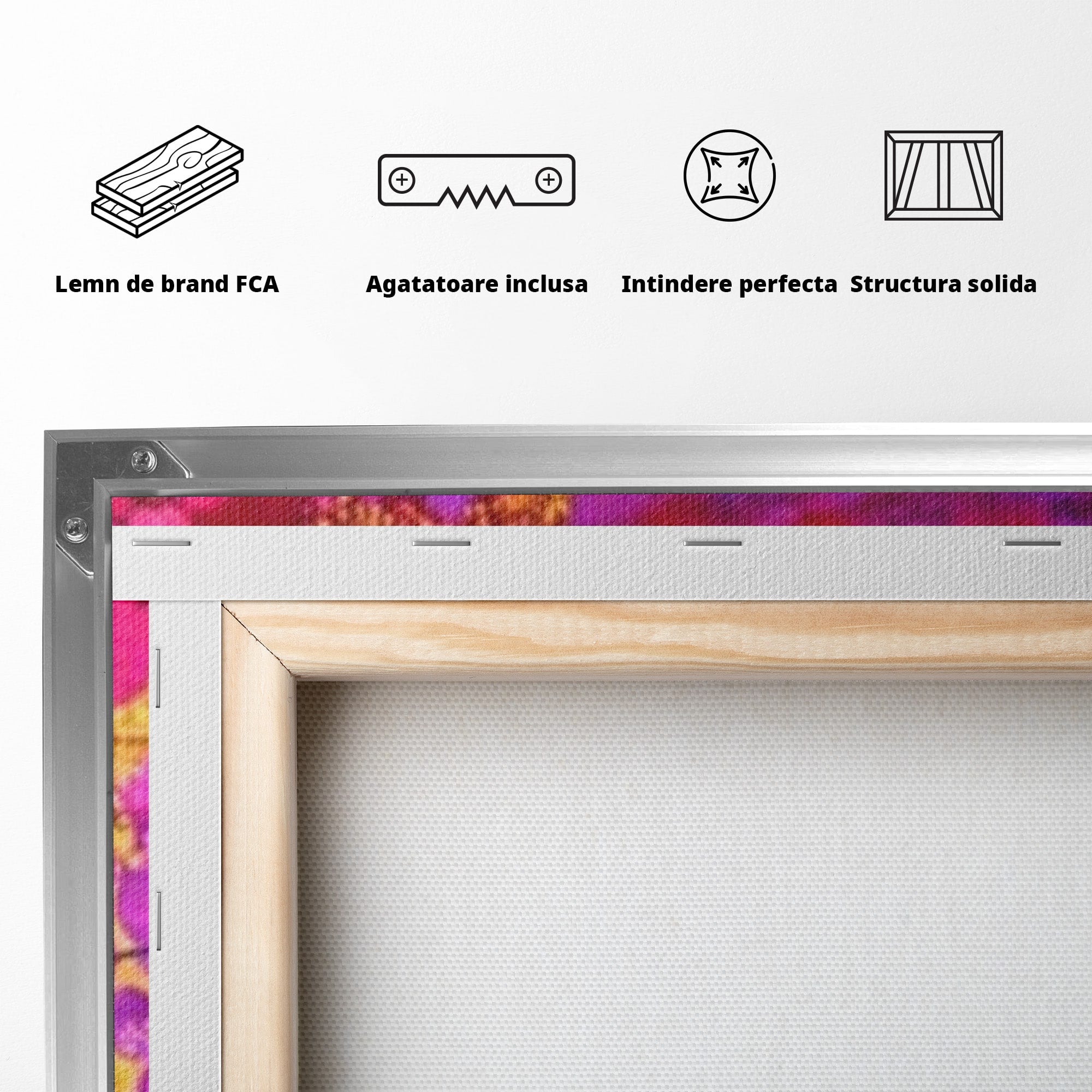 Set 3 Tablouri Canvas Premium LuxCanva® C3-1275, Gradina dintre linii, Geometrie, Mov, Roz, Abstract, Magenta, Linii, Textura, Armonie, Mister, Lumina, Eleganta, Violet, Auriu, Birou, Living, Dormitor