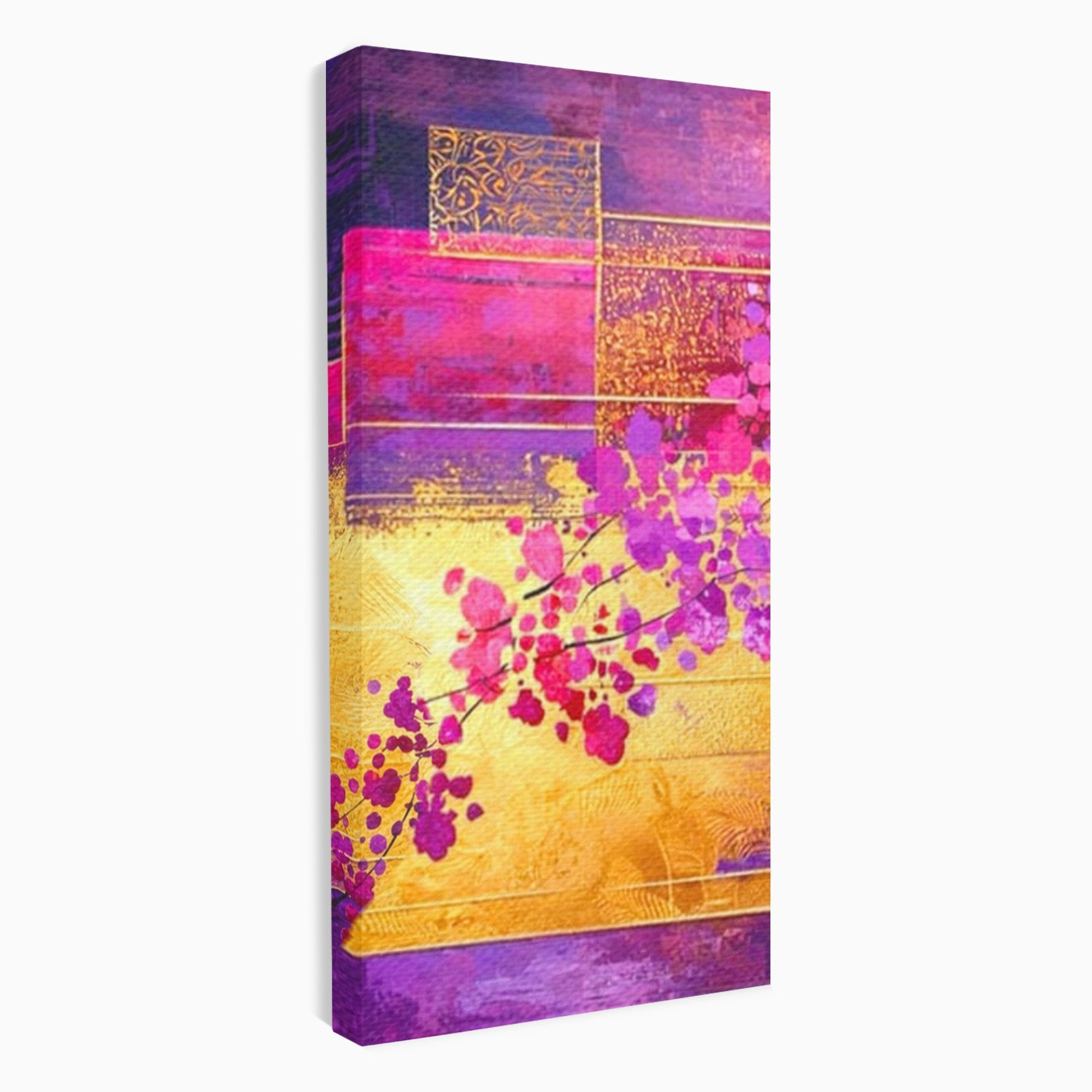Set 3 Tablouri Canvas Premium LuxCanva® C3-1275, Gradina dintre linii, Geometrie, Mov, Roz, Abstract, Magenta, Linii, Textura, Armonie, Mister, Lumina, Eleganta, Violet, Auriu, Birou, Living, Dormitor