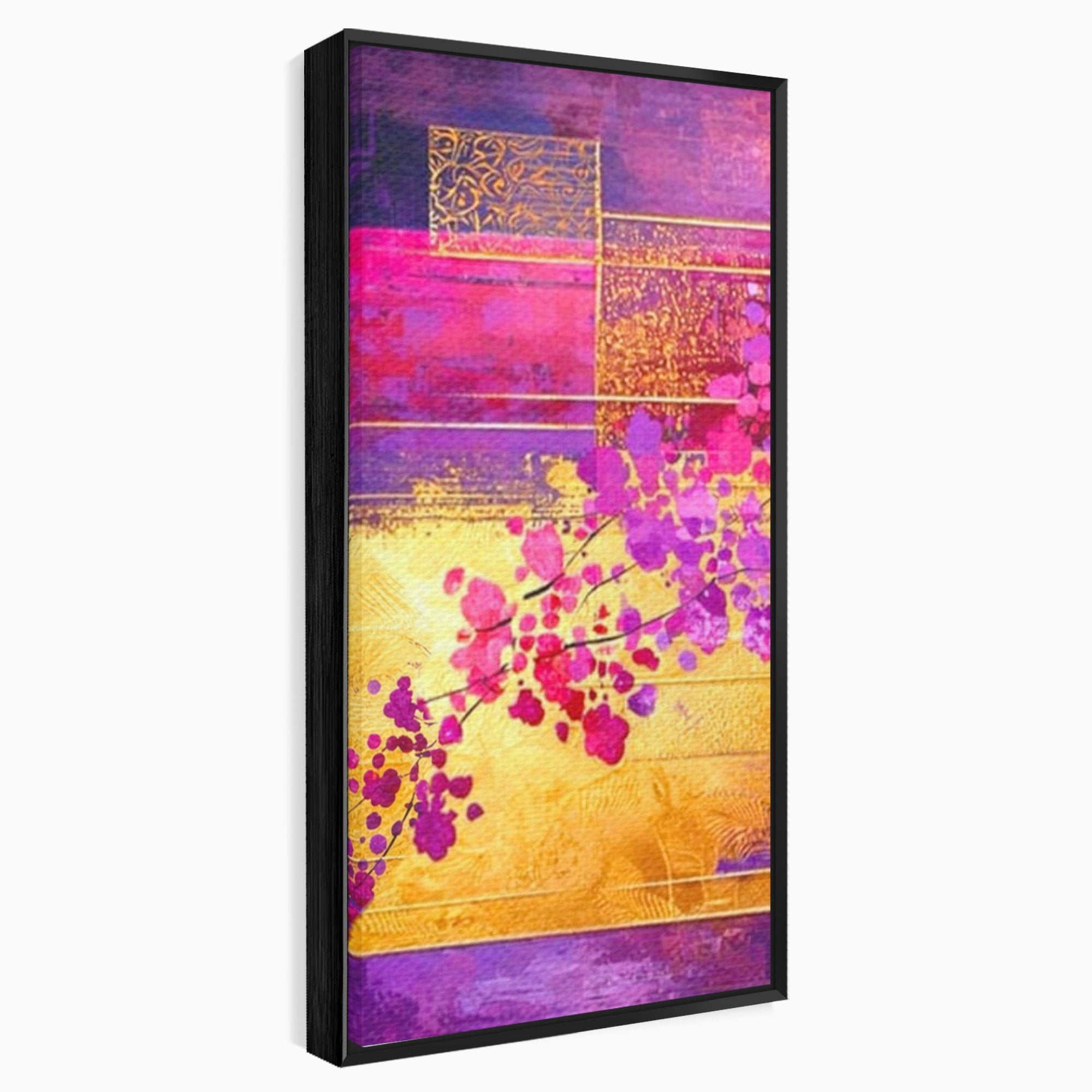 Set 3 Tablouri Canvas Premium LuxCanva® C3-1275, Gradina dintre linii, Geometrie, Mov, Roz, Abstract, Magenta, Linii, Textura, Armonie, Mister, Lumina, Eleganta, Violet, Auriu, Birou, Living, Dormitor