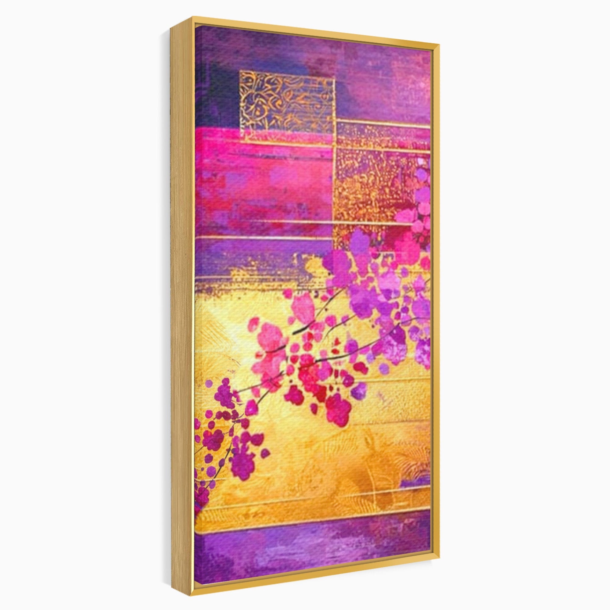 Set 3 Tablouri Canvas Premium LuxCanva® C3-1275, Gradina dintre linii, Geometrie, Mov, Roz, Abstract, Magenta, Linii, Textura, Armonie, Mister, Lumina, Eleganta, Violet, Auriu, Birou, Living, Dormitor