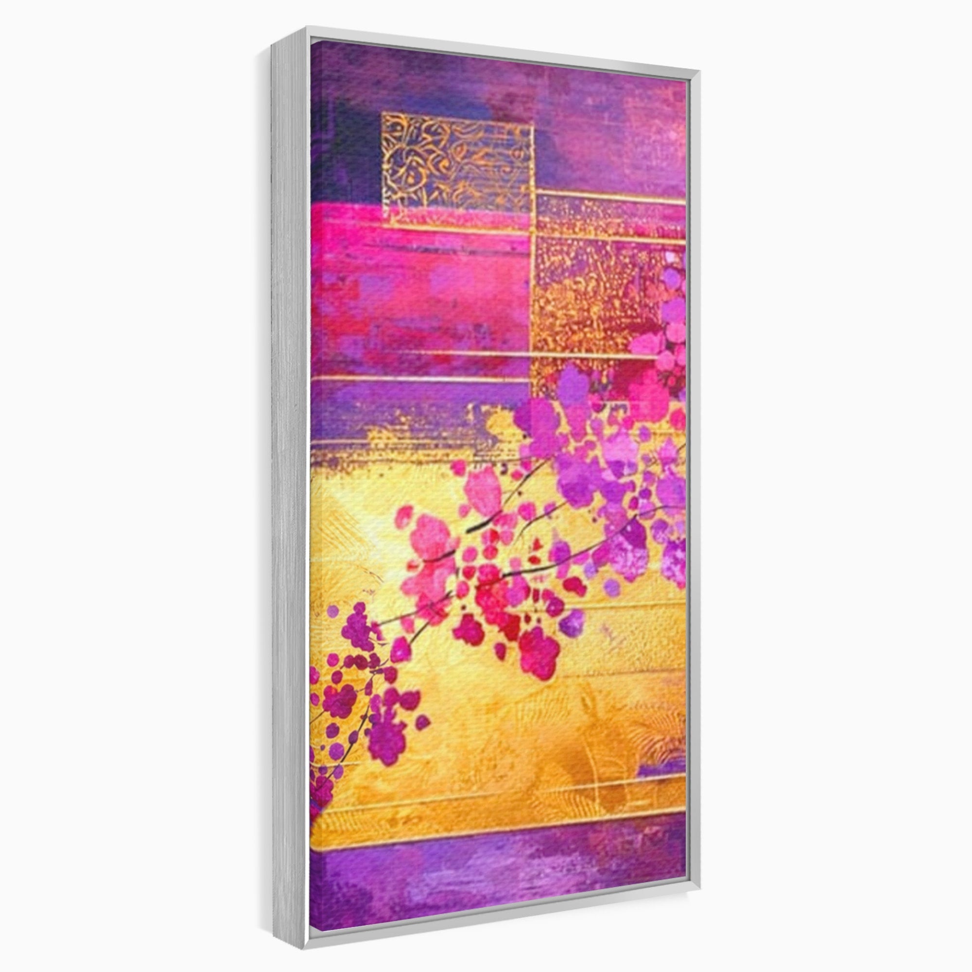 Set 3 Tablouri Canvas Premium LuxCanva® C3-1275, Gradina dintre linii, Geometrie, Mov, Roz, Abstract, Magenta, Linii, Textura, Armonie, Mister, Lumina, Eleganta, Violet, Auriu, Birou, Living, Dormitor