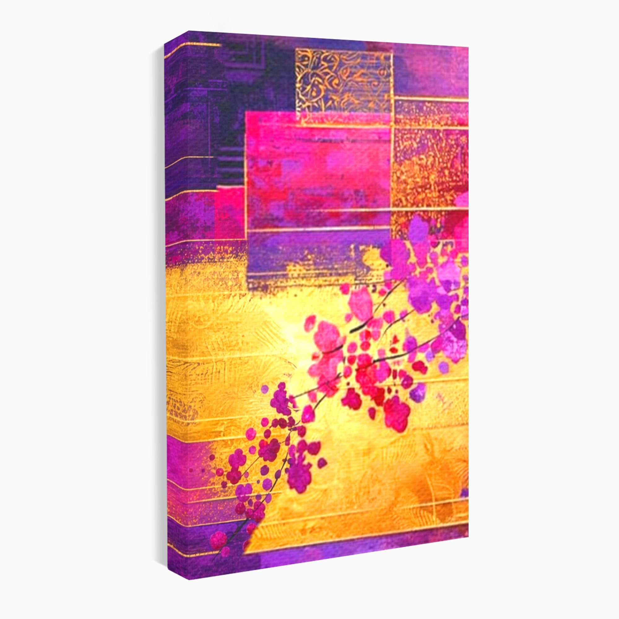 Set 3 Tablouri Canvas Premium LuxCanva® C3-1275, Gradina dintre linii, Geometrie, Mov, Roz, Abstract, Magenta, Linii, Textura, Armonie, Mister, Lumina, Eleganta, Violet, Auriu, Birou, Living, Dormitor
