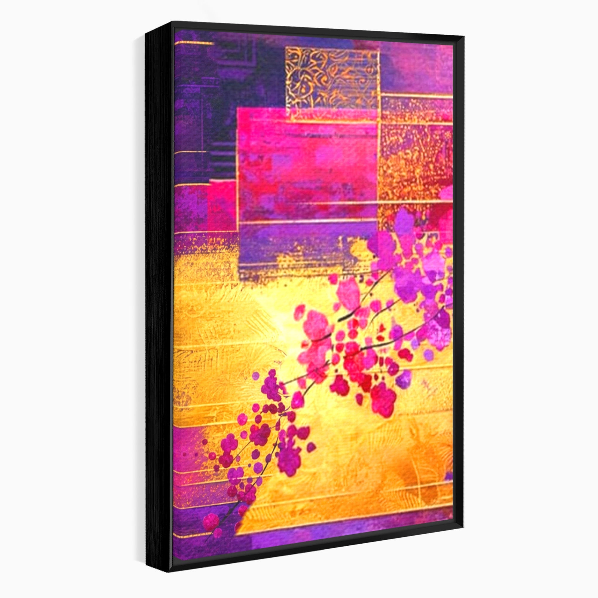 Set 3 Tablouri Canvas Premium LuxCanva® C3-1275, Gradina dintre linii, Geometrie, Mov, Roz, Abstract, Magenta, Linii, Textura, Armonie, Mister, Lumina, Eleganta, Violet, Auriu, Birou, Living, Dormitor