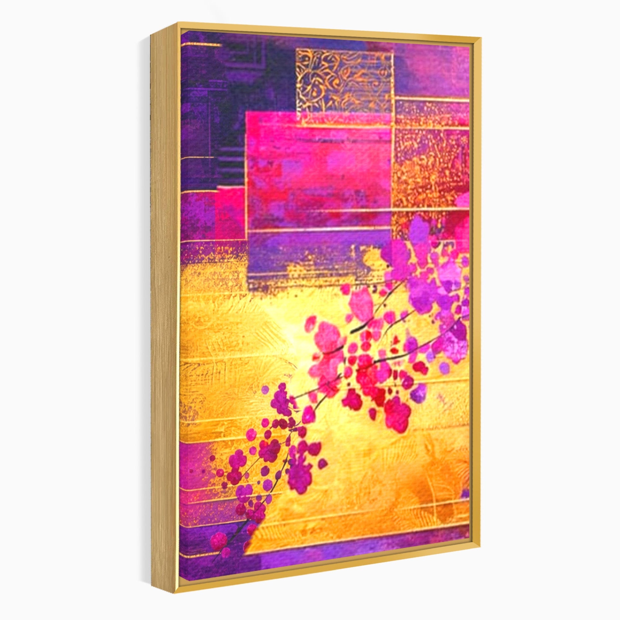 Set 3 Tablouri Canvas Premium LuxCanva® C3-1275, Gradina dintre linii, Geometrie, Mov, Roz, Abstract, Magenta, Linii, Textura, Armonie, Mister, Lumina, Eleganta, Violet, Auriu, Birou, Living, Dormitor
