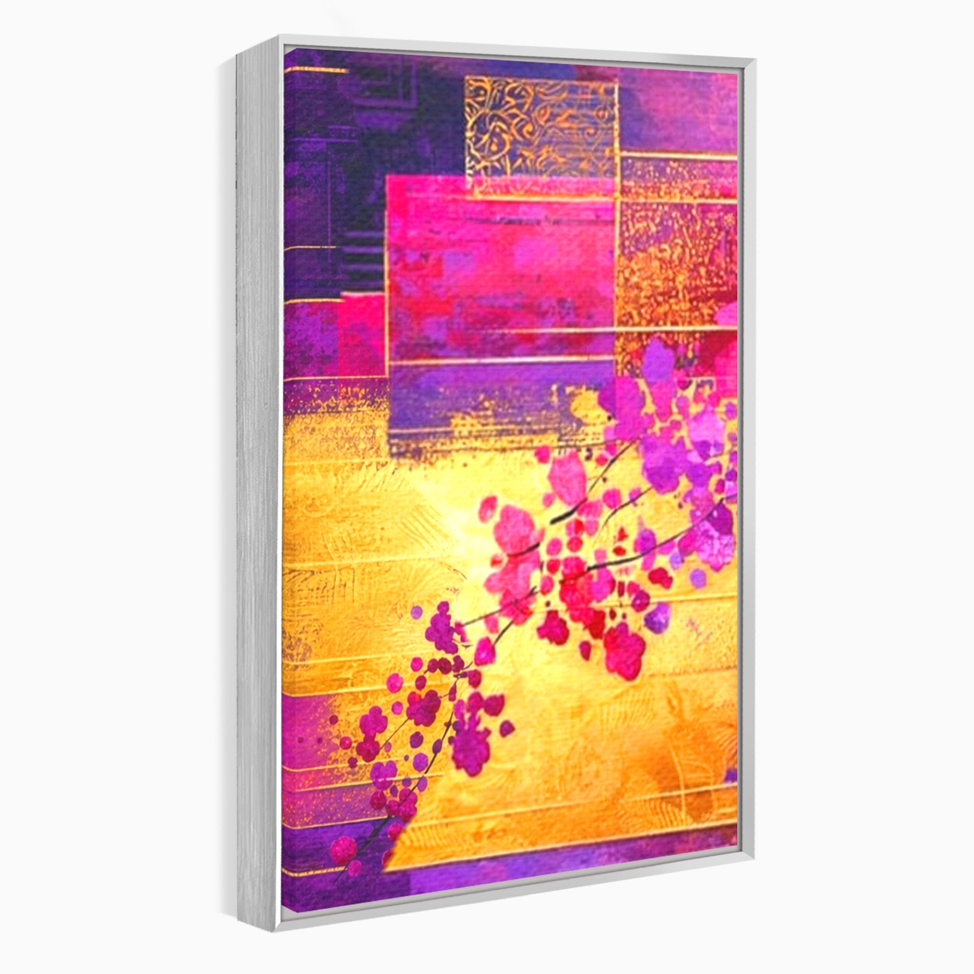 Set 3 Tablouri Canvas Premium LuxCanva® C3-1275, Gradina dintre linii, Geometrie, Mov, Roz, Abstract, Magenta, Linii, Textura, Armonie, Mister, Lumina, Eleganta, Violet, Auriu, Birou, Living, Dormitor