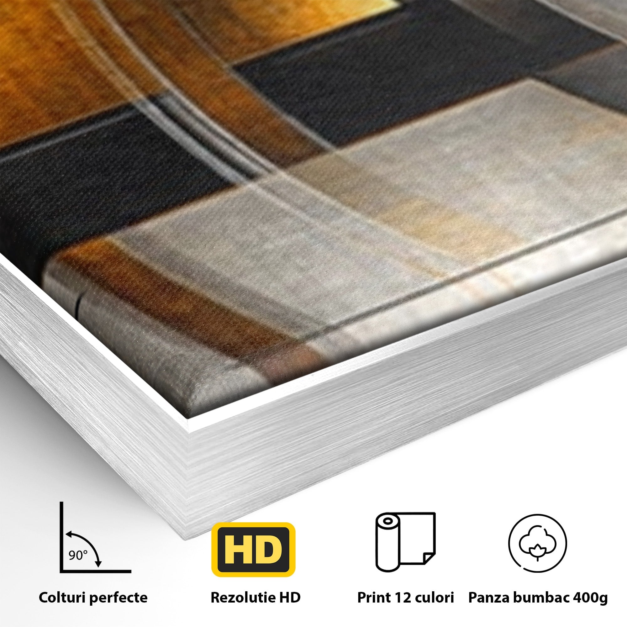 Set 3 Tablouri Canvas Premium LuxCanva® C3-1276, Forme care gandesc, Geometrie, Auriu, Abstract, Linii, Textura, Monumental, Gravitatie, Univers, Soare, Sacru, Modern, Expozitie, Birou, Living, Dormitor