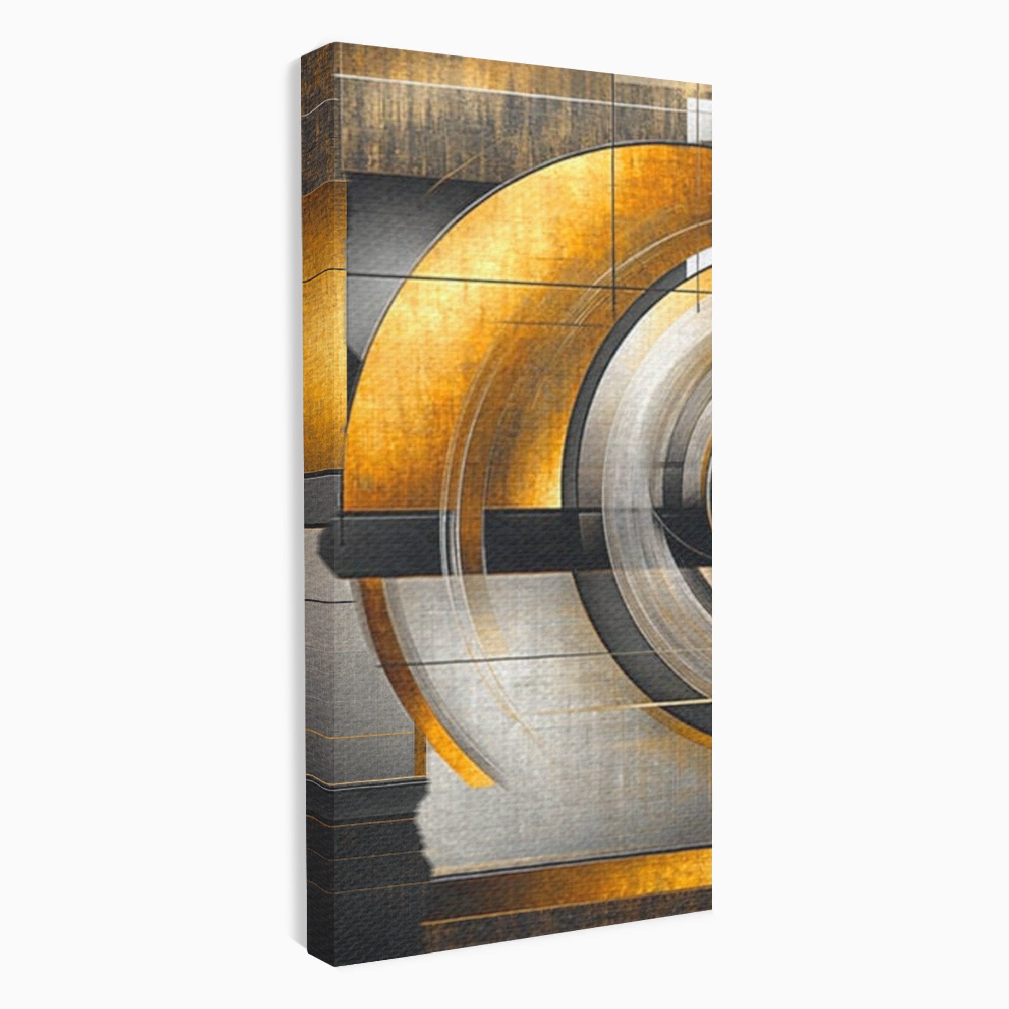 Set 3 Tablouri Canvas Premium LuxCanva® C3-1276, Forme care gandesc, Geometrie, Auriu, Abstract, Linii, Textura, Monumental, Gravitatie, Univers, Soare, Sacru, Modern, Expozitie, Birou, Living, Dormitor