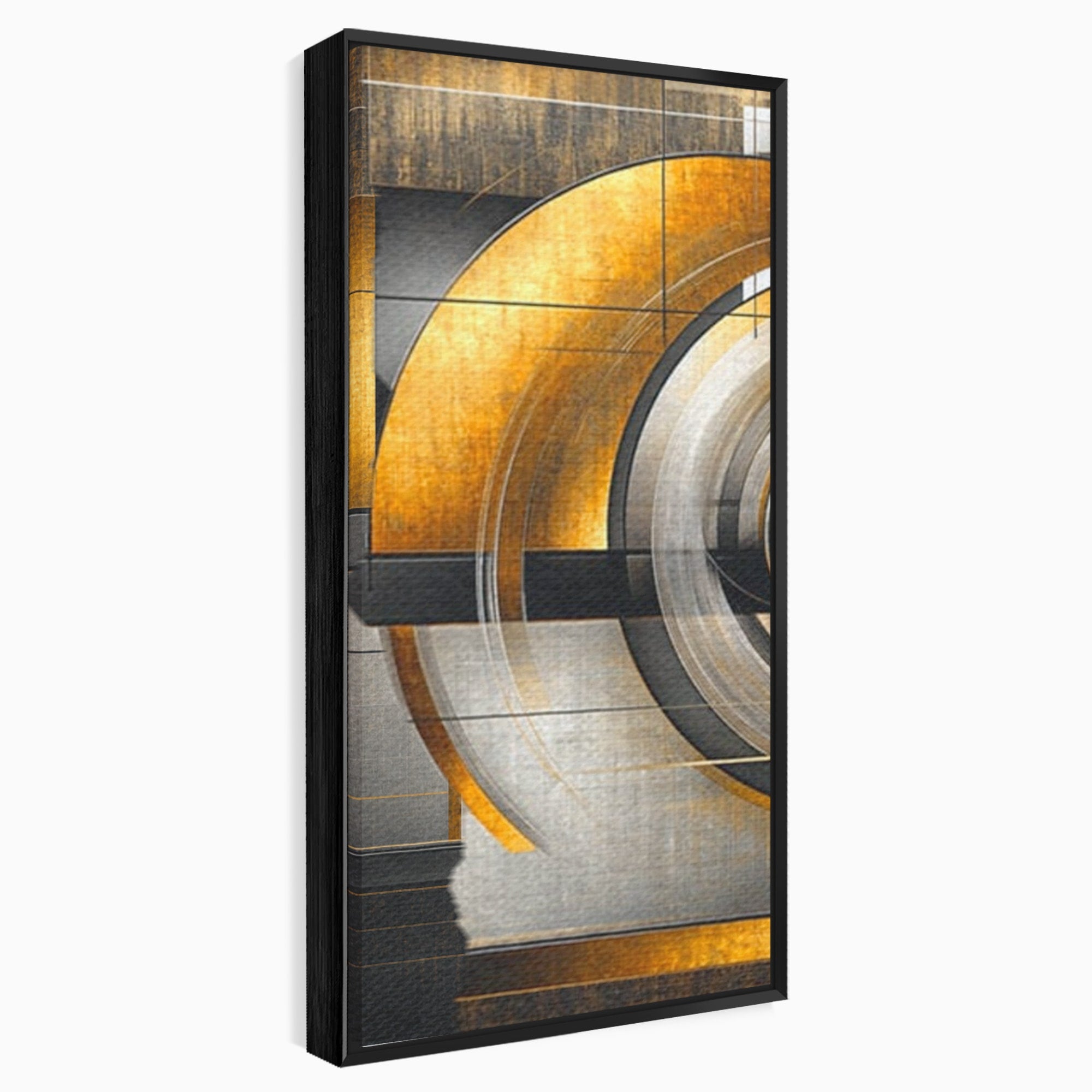 Set 3 Tablouri Canvas Premium LuxCanva® C3-1276, Forme care gandesc, Geometrie, Auriu, Abstract, Linii, Textura, Monumental, Gravitatie, Univers, Soare, Sacru, Modern, Expozitie, Birou, Living, Dormitor