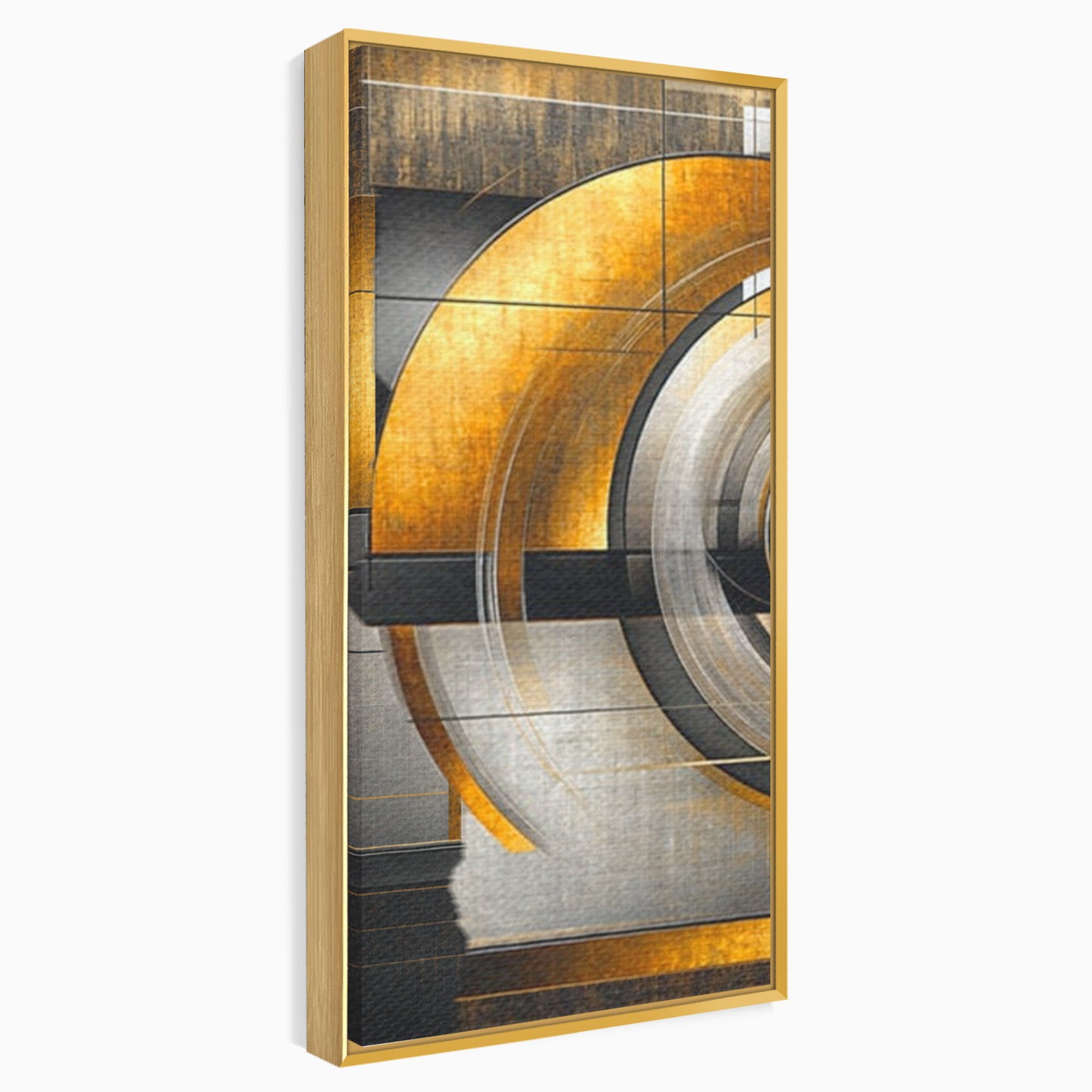 Set 3 Tablouri Canvas Premium LuxCanva® C3-1276, Forme care gandesc, Geometrie, Auriu, Abstract, Linii, Textura, Monumental, Gravitatie, Univers, Soare, Sacru, Modern, Expozitie, Birou, Living, Dormitor
