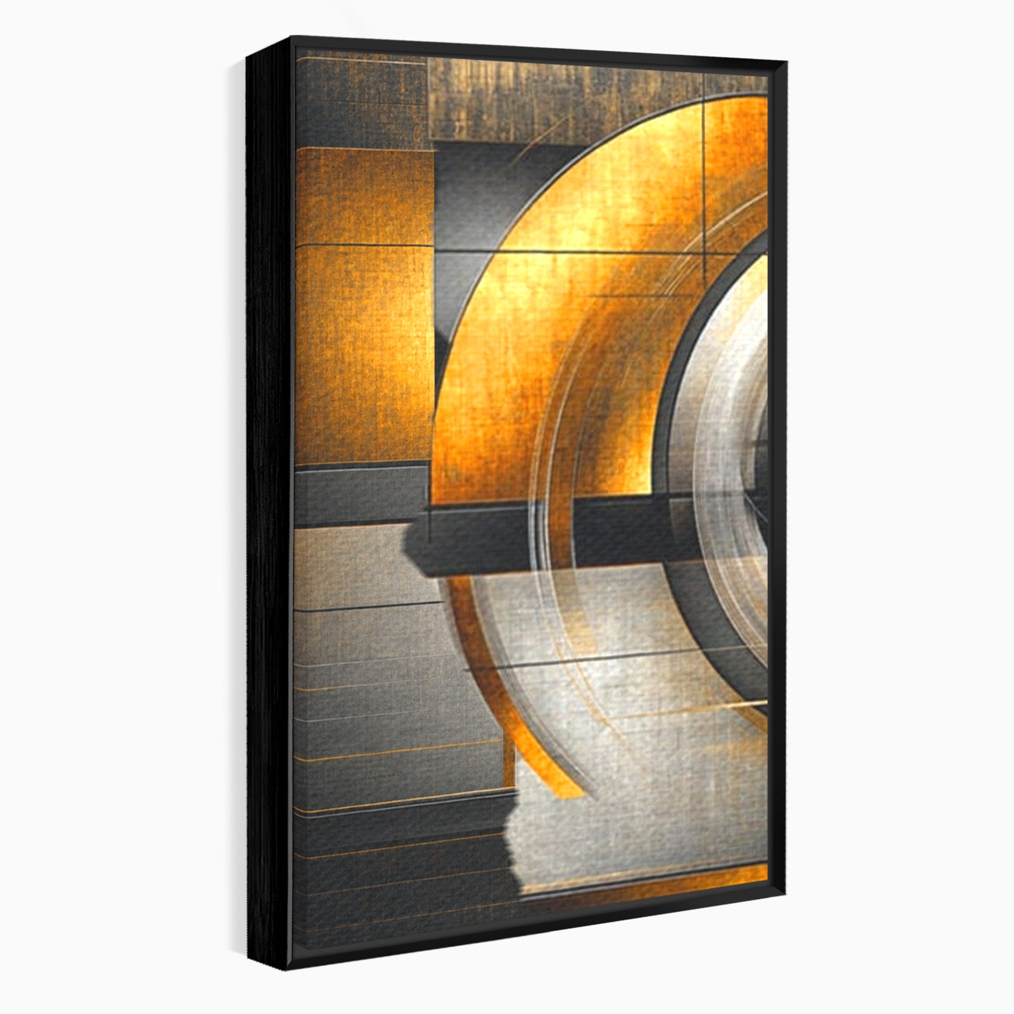 Set 3 Tablouri Canvas Premium LuxCanva® C3-1276, Forme care gandesc, Geometrie, Auriu, Abstract, Linii, Textura, Monumental, Gravitatie, Univers, Soare, Sacru, Modern, Expozitie, Birou, Living, Dormitor