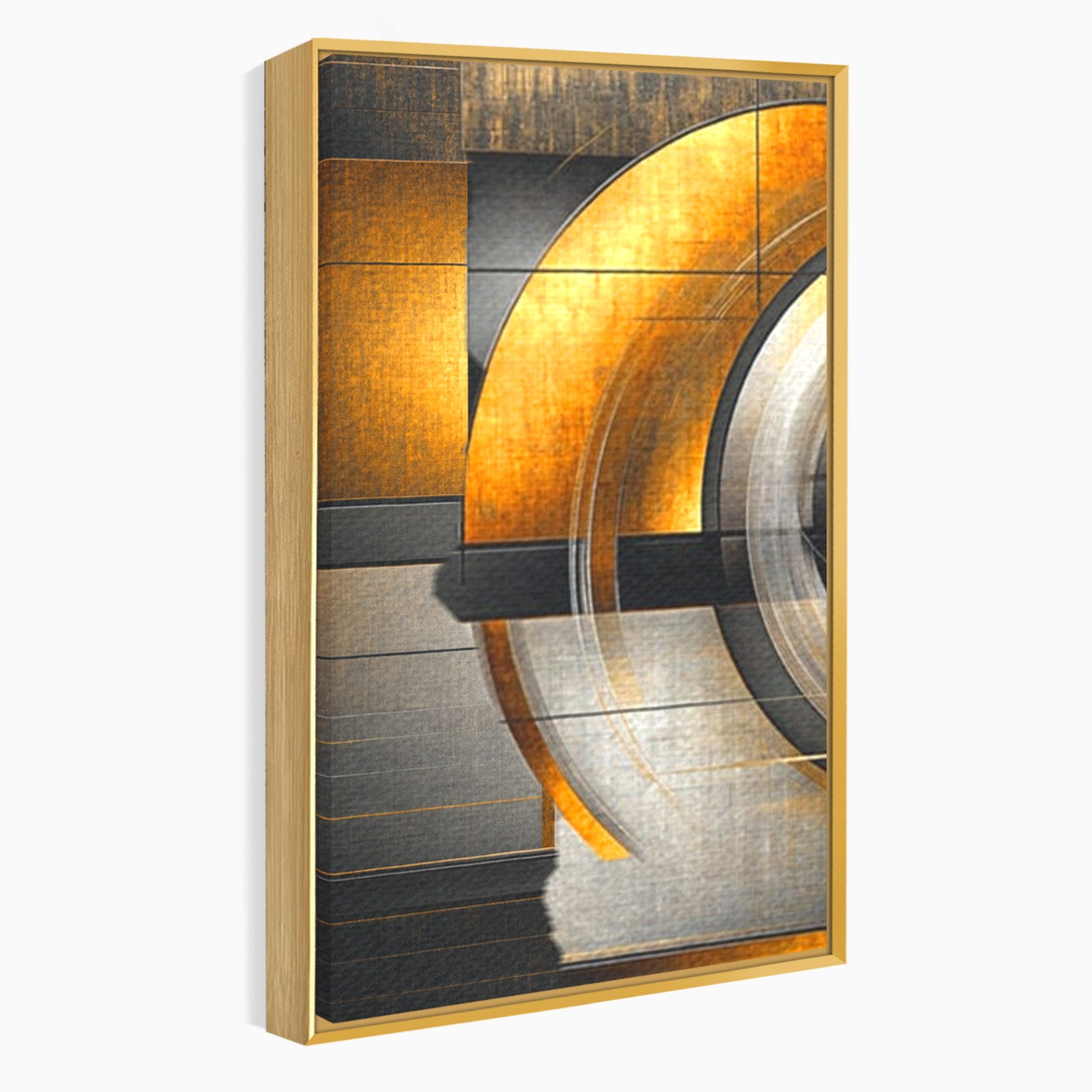 Set 3 Tablouri Canvas Premium LuxCanva® C3-1276, Forme care gandesc, Geometrie, Auriu, Abstract, Linii, Textura, Monumental, Gravitatie, Univers, Soare, Sacru, Modern, Expozitie, Birou, Living, Dormitor