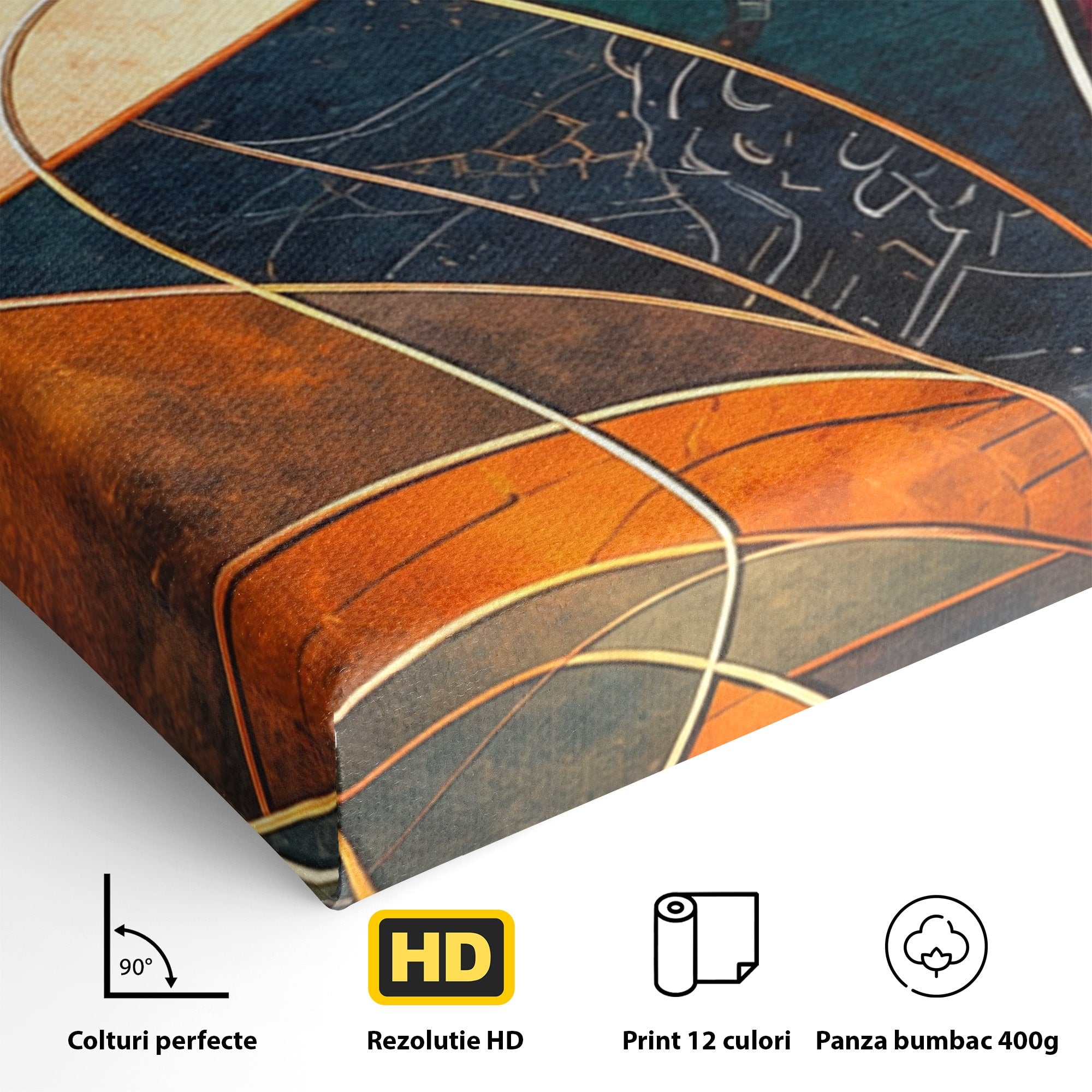 Set 3 Tablouri Canvas Premium LuxCanva® C3-1277, Intre nervuri de foc, Geometrie, Auriu, Rosu, Abstract, Linii, Profunzime, Simetrie, Circular, Spatiu, Forma, Templu, Expozitie, Birou, Living, Dormitor