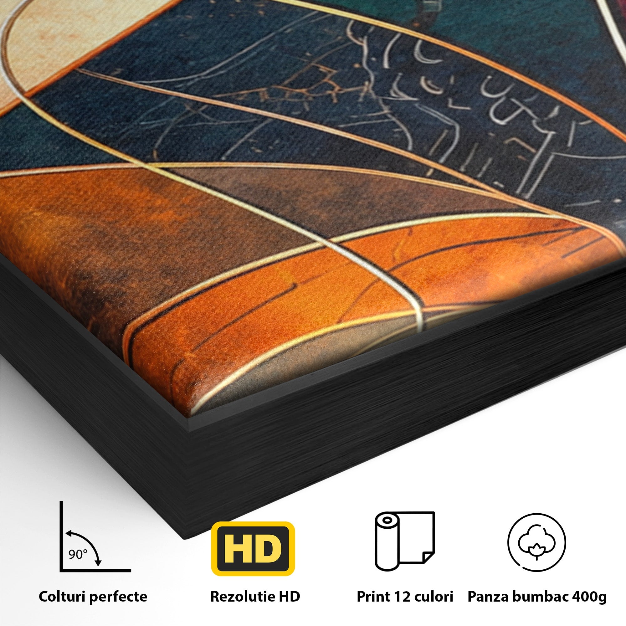 Set 3 Tablouri Canvas Premium LuxCanva® C3-1277, Intre nervuri de foc, Geometrie, Auriu, Rosu, Abstract, Linii, Profunzime, Simetrie, Circular, Spatiu, Forma, Templu, Expozitie, Birou, Living, Dormitor