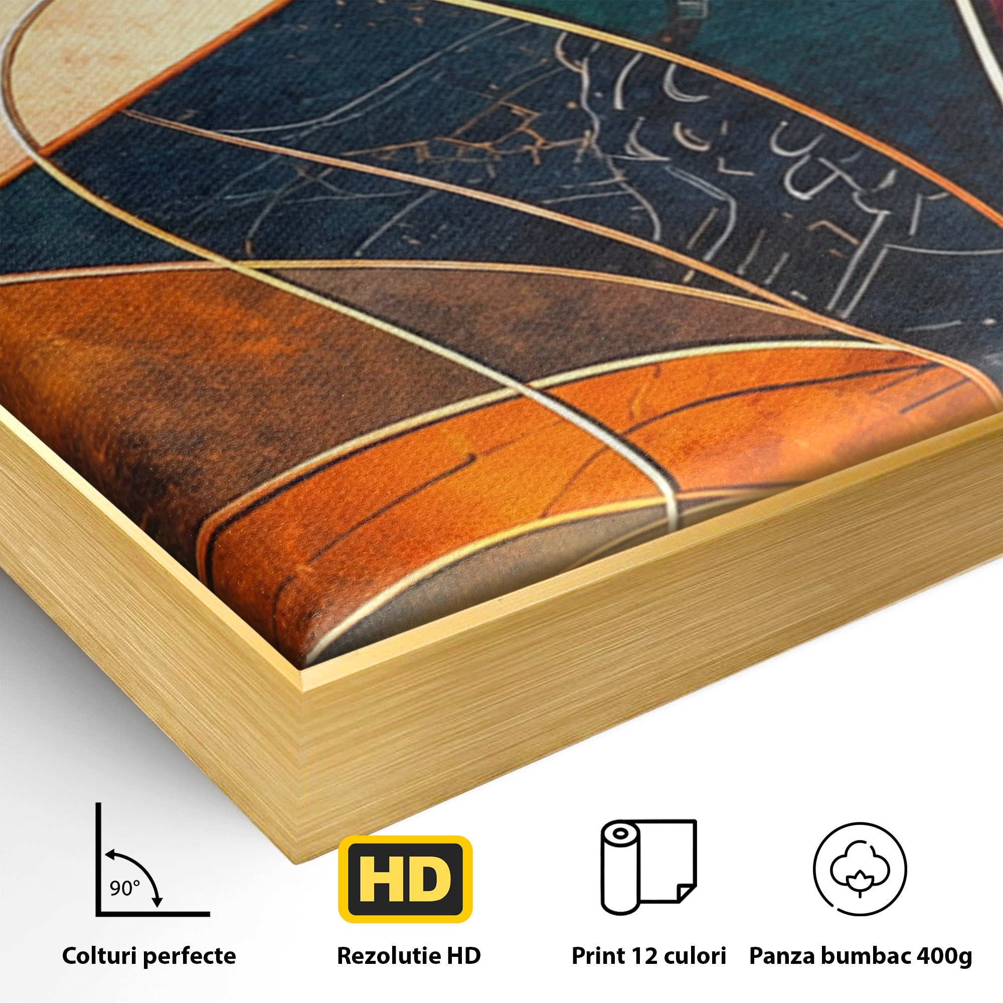 Set 3 Tablouri Canvas Premium LuxCanva® C3-1277, Intre nervuri de foc, Geometrie, Auriu, Rosu, Abstract, Linii, Profunzime, Simetrie, Circular, Spatiu, Forma, Templu, Expozitie, Birou, Living, Dormitor