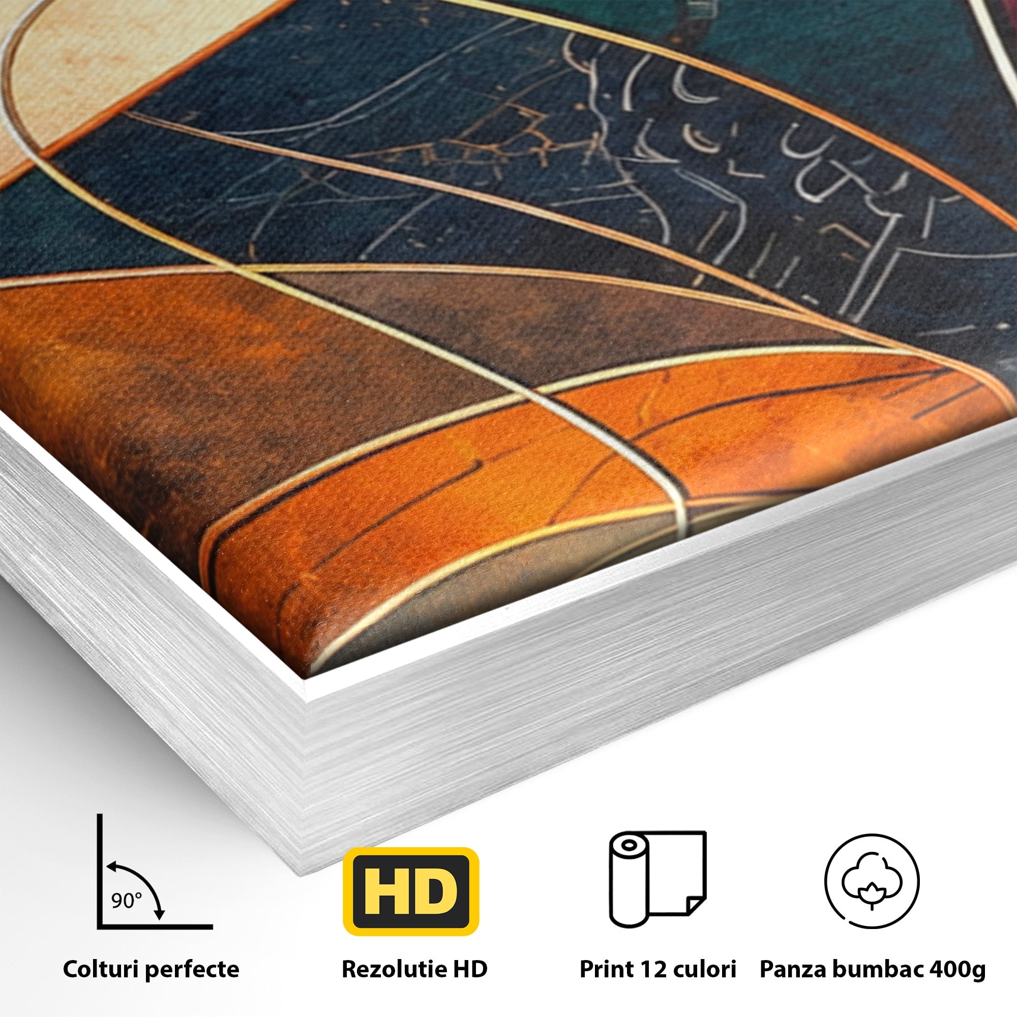 Set 3 Tablouri Canvas Premium LuxCanva® C3-1277, Intre nervuri de foc, Geometrie, Auriu, Rosu, Abstract, Linii, Profunzime, Simetrie, Circular, Spatiu, Forma, Templu, Expozitie, Birou, Living, Dormitor