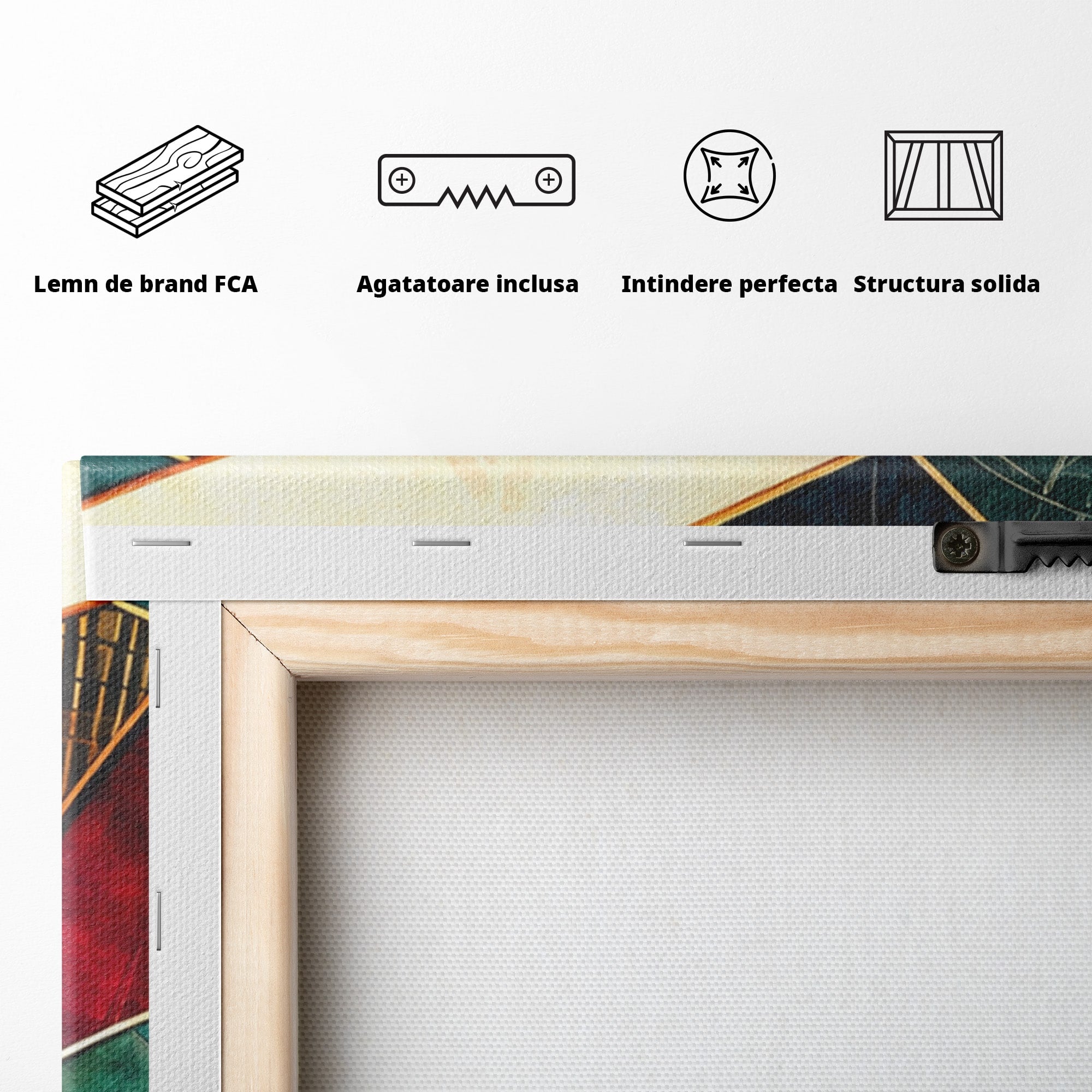 Set 3 Tablouri Canvas Premium LuxCanva® C3-1277, Intre nervuri de foc, Geometrie, Auriu, Rosu, Abstract, Linii, Profunzime, Simetrie, Circular, Spatiu, Forma, Templu, Expozitie, Birou, Living, Dormitor