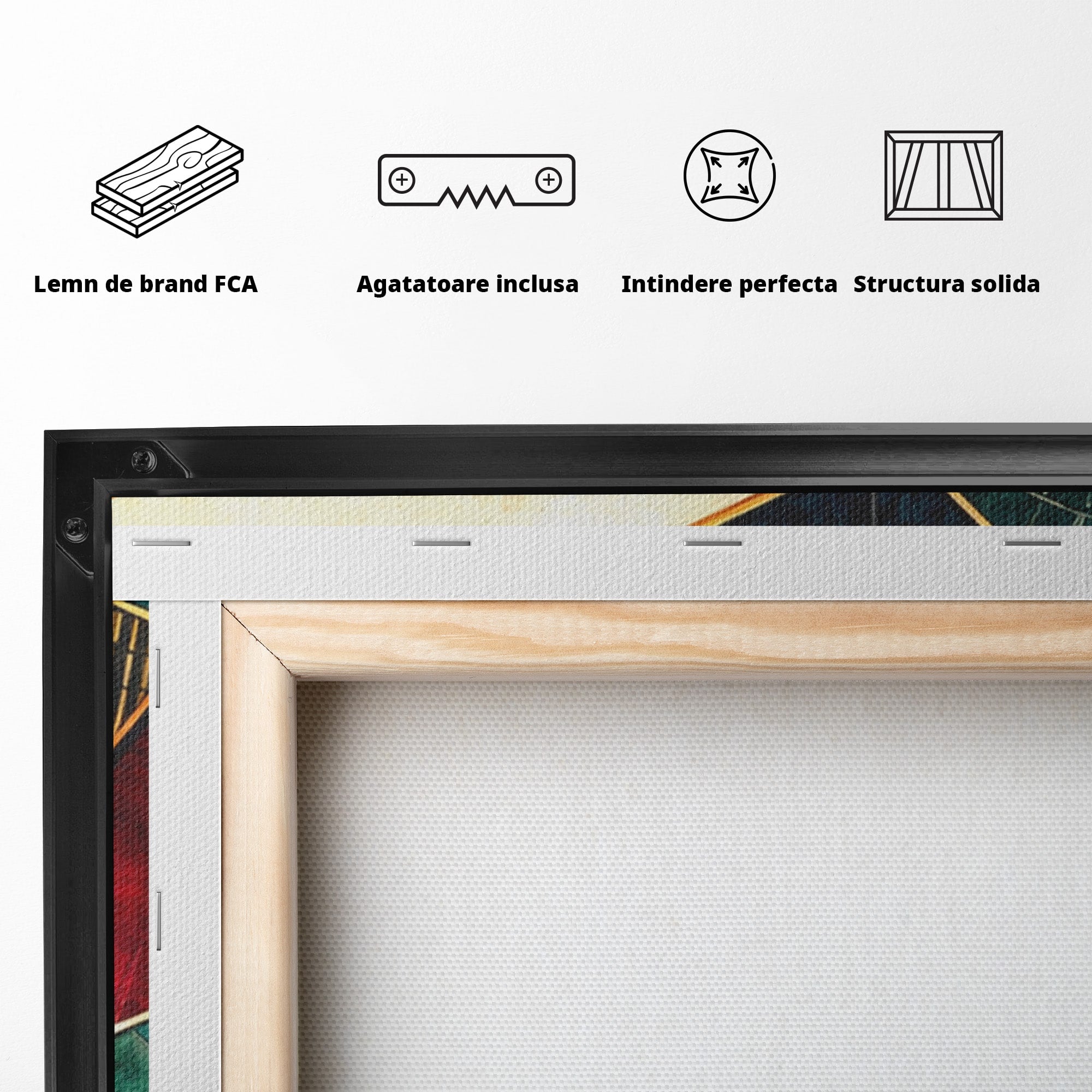 Set 3 Tablouri Canvas Premium LuxCanva® C3-1277, Intre nervuri de foc, Geometrie, Auriu, Rosu, Abstract, Linii, Profunzime, Simetrie, Circular, Spatiu, Forma, Templu, Expozitie, Birou, Living, Dormitor