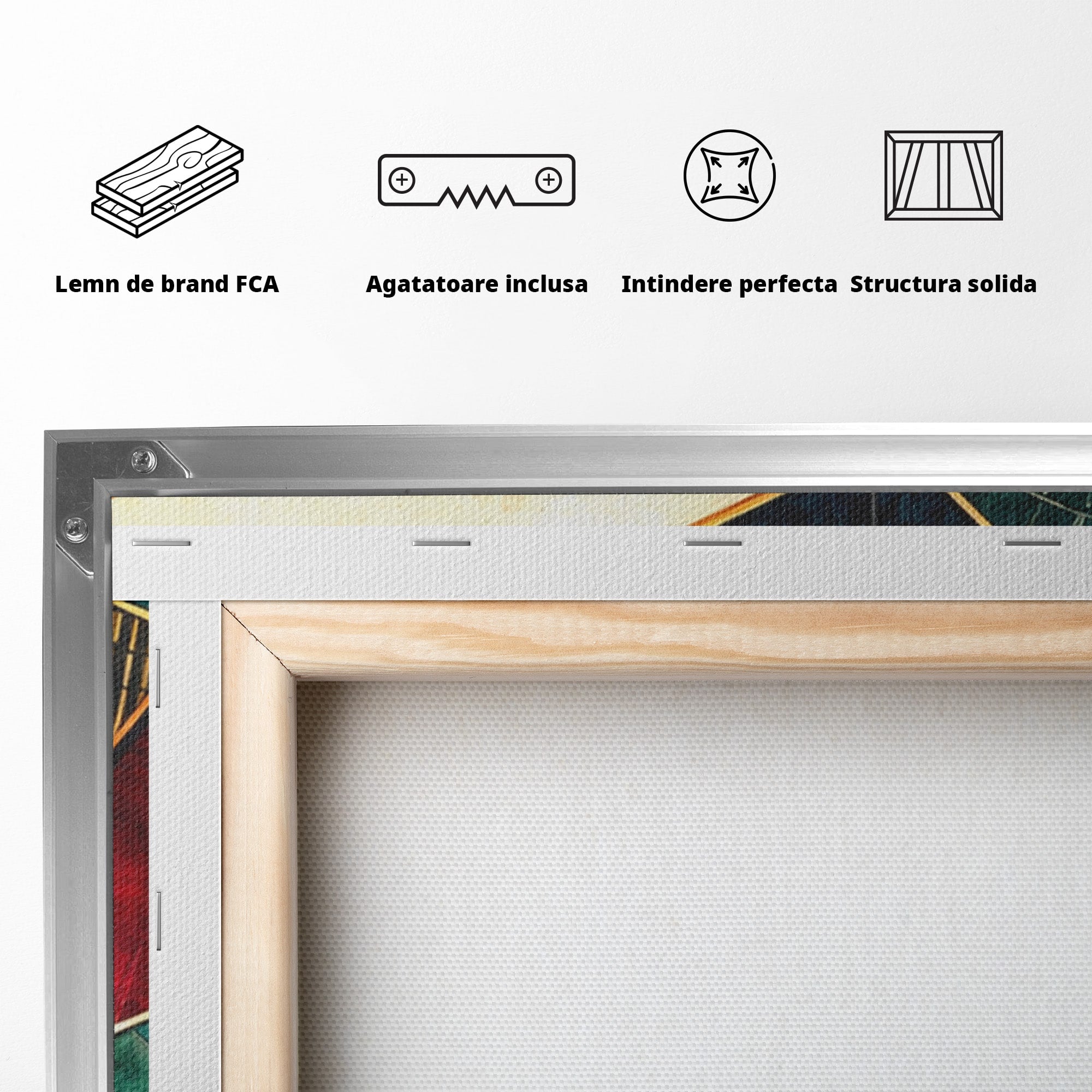 Set 3 Tablouri Canvas Premium LuxCanva® C3-1277, Intre nervuri de foc, Geometrie, Auriu, Rosu, Abstract, Linii, Profunzime, Simetrie, Circular, Spatiu, Forma, Templu, Expozitie, Birou, Living, Dormitor