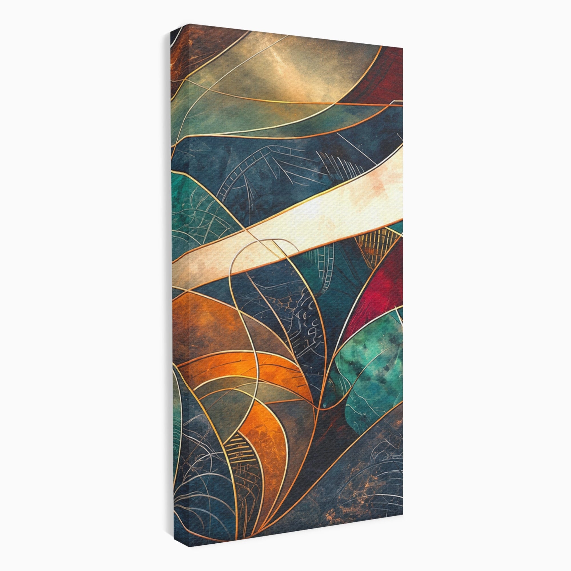 Set 3 Tablouri Canvas Premium LuxCanva® C3-1277, Intre nervuri de foc, Geometrie, Auriu, Rosu, Abstract, Linii, Profunzime, Simetrie, Circular, Spatiu, Forma, Templu, Expozitie, Birou, Living, Dormitor