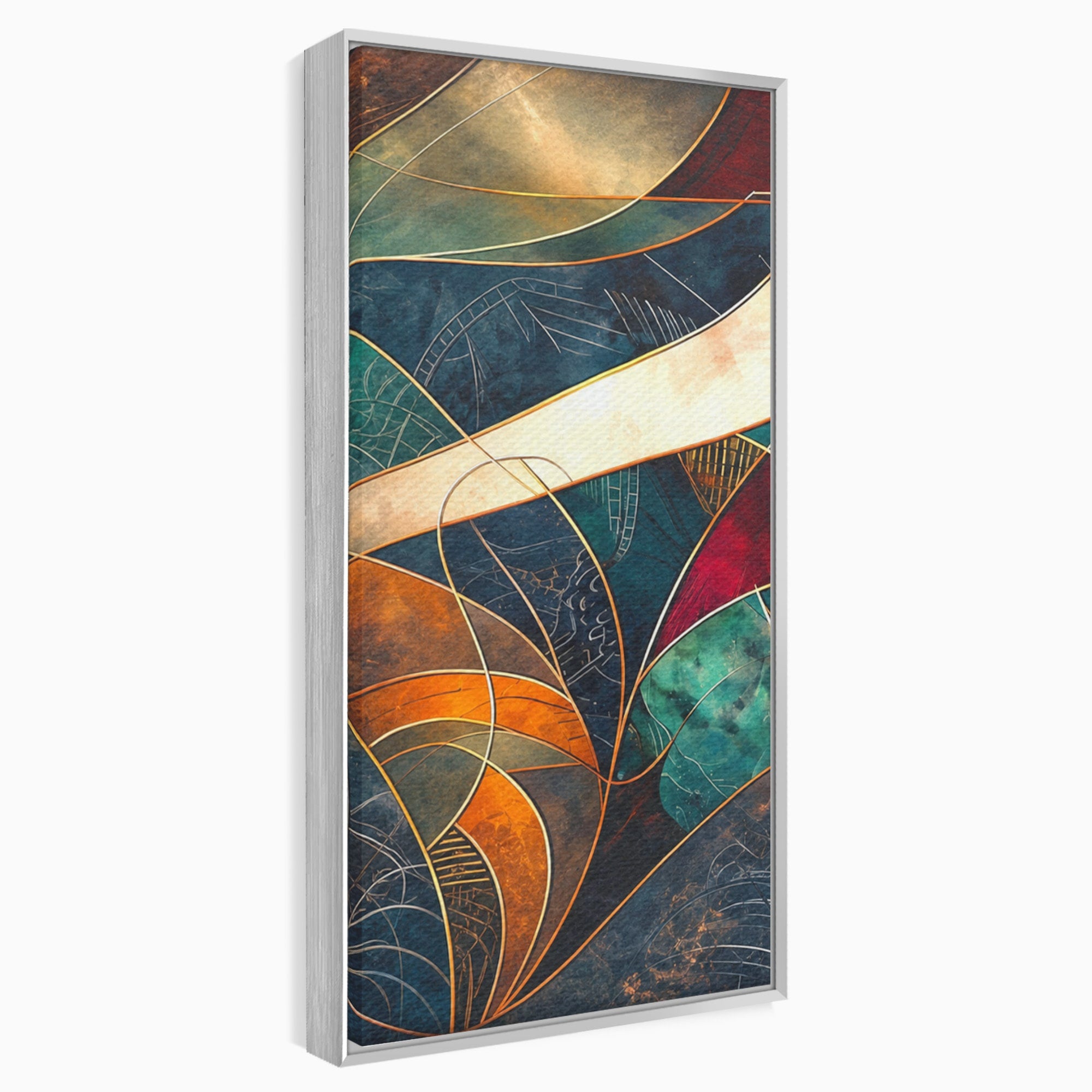 Set 3 Tablouri Canvas Premium LuxCanva® C3-1277, Intre nervuri de foc, Geometrie, Auriu, Rosu, Abstract, Linii, Profunzime, Simetrie, Circular, Spatiu, Forma, Templu, Expozitie, Birou, Living, Dormitor