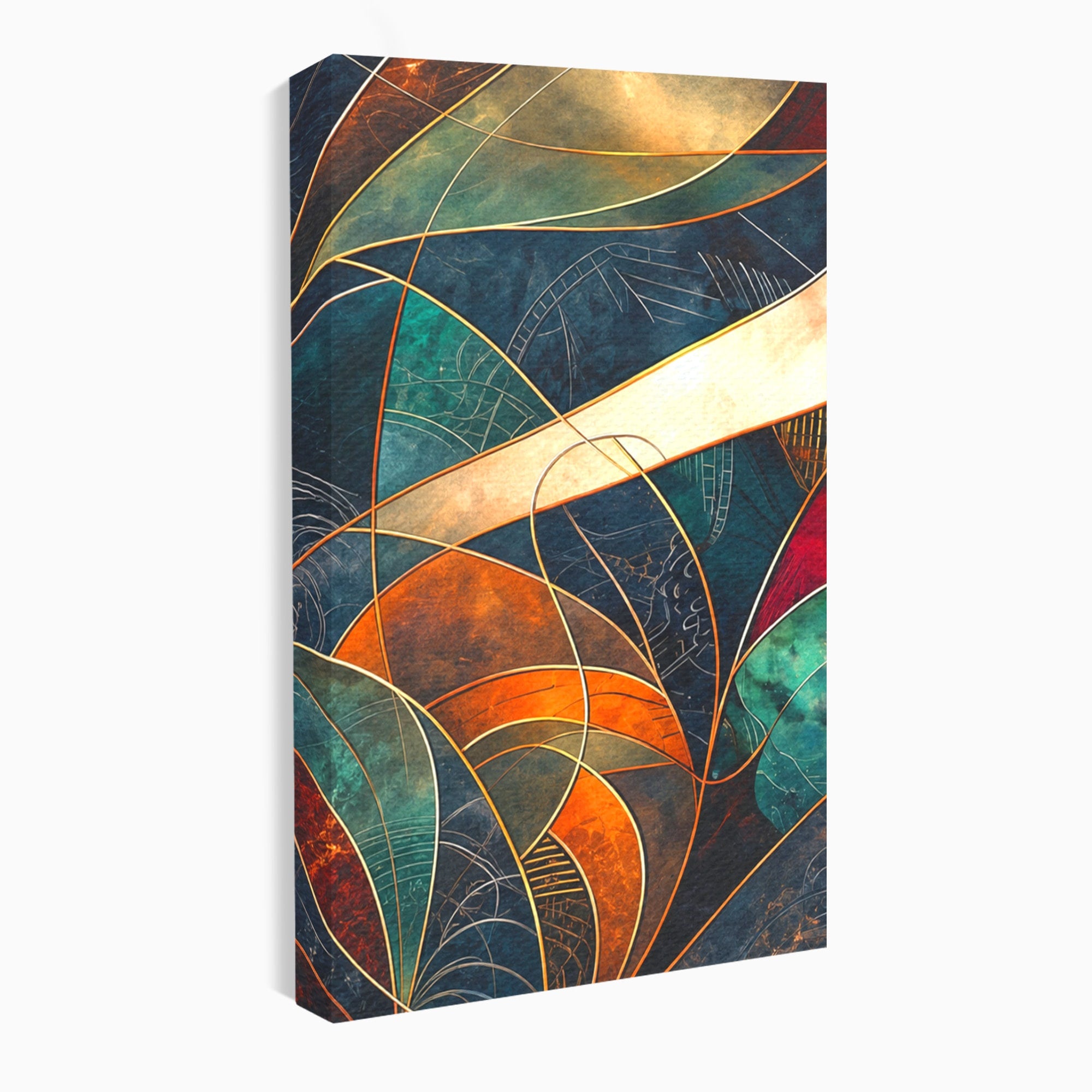 Set 3 Tablouri Canvas Premium LuxCanva® C3-1277, Intre nervuri de foc, Geometrie, Auriu, Rosu, Abstract, Linii, Profunzime, Simetrie, Circular, Spatiu, Forma, Templu, Expozitie, Birou, Living, Dormitor