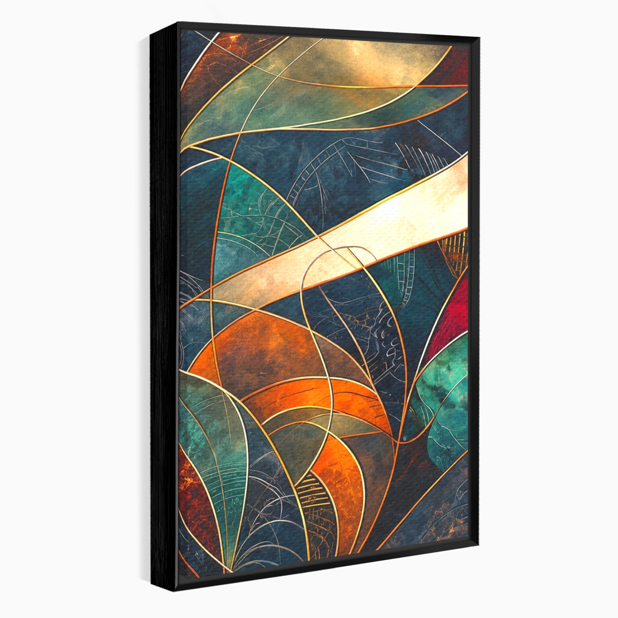Set 3 Tablouri Canvas Premium LuxCanva® C3-1277, Intre nervuri de foc, Geometrie, Auriu, Rosu, Abstract, Linii, Profunzime, Simetrie, Circular, Spatiu, Forma, Templu, Expozitie, Birou, Living, Dormitor