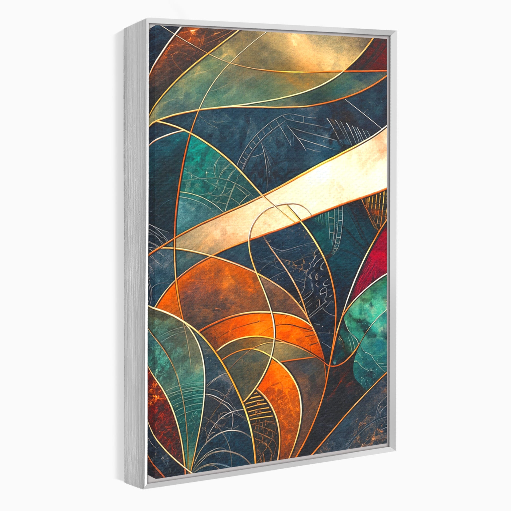 Set 3 Tablouri Canvas Premium LuxCanva® C3-1277, Intre nervuri de foc, Geometrie, Auriu, Rosu, Abstract, Linii, Profunzime, Simetrie, Circular, Spatiu, Forma, Templu, Expozitie, Birou, Living, Dormitor