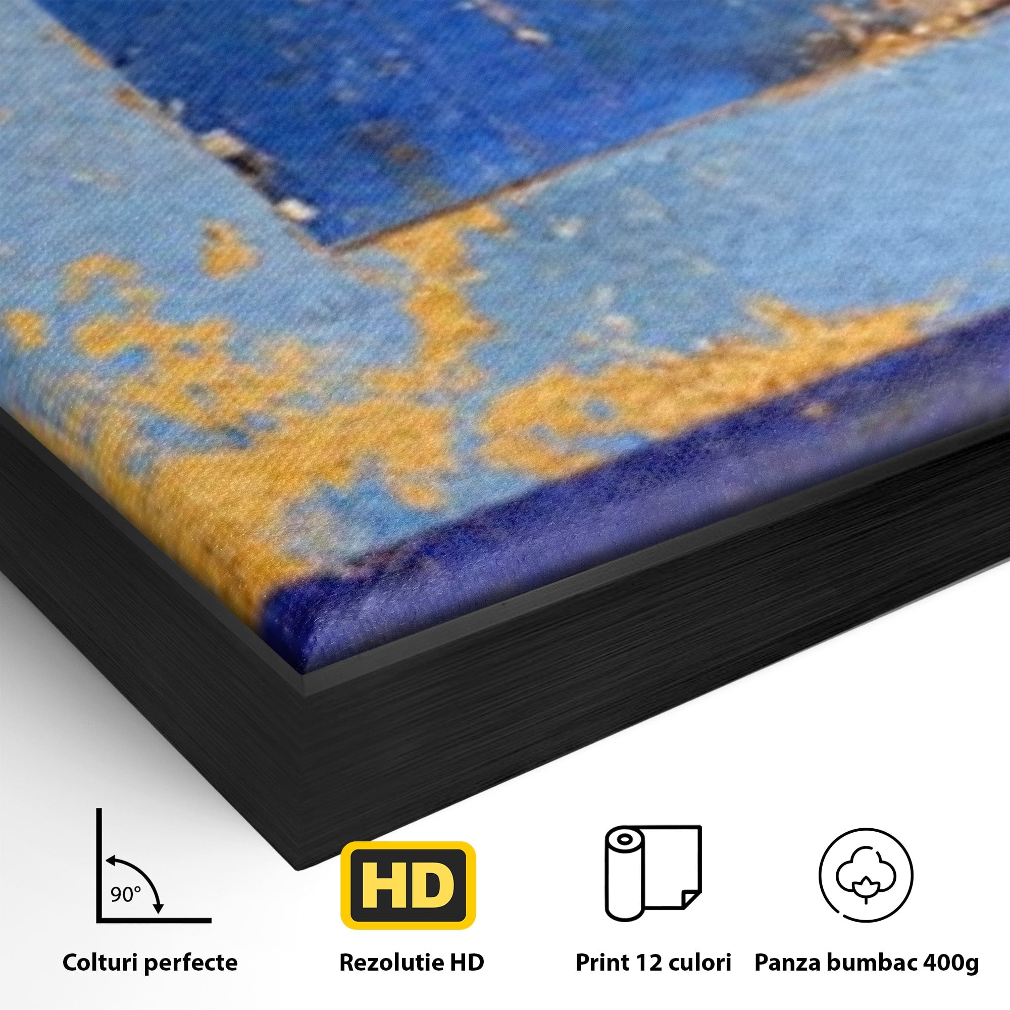 Set 3 Tablouri Canvas Premium LuxCanva® C3-1283, Aurul linistii albastre, Geometrie, Culori, Abstract, Albastru, Galben, Contrast, Delicatete, Pace, Seninatate, Estetica, Expozitie, Birou, Living, Dormitor