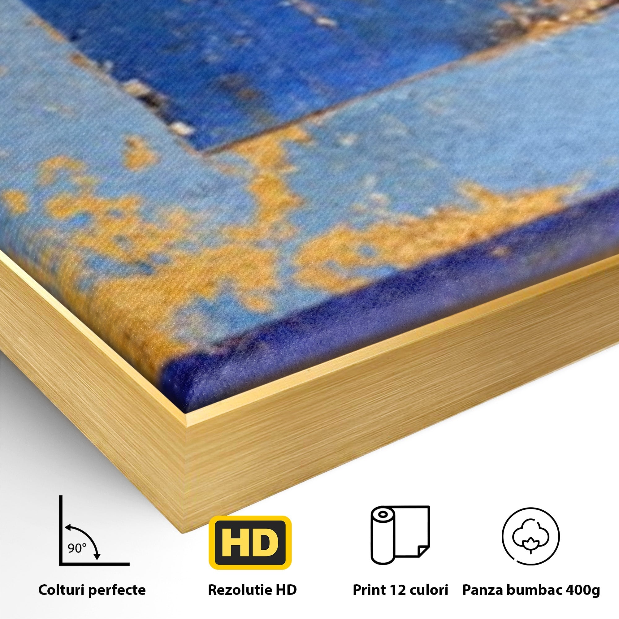 Set 3 Tablouri Canvas Premium LuxCanva® C3-1283, Aurul linistii albastre, Geometrie, Culori, Abstract, Albastru, Galben, Contrast, Delicatete, Pace, Seninatate, Estetica, Expozitie, Birou, Living, Dormitor