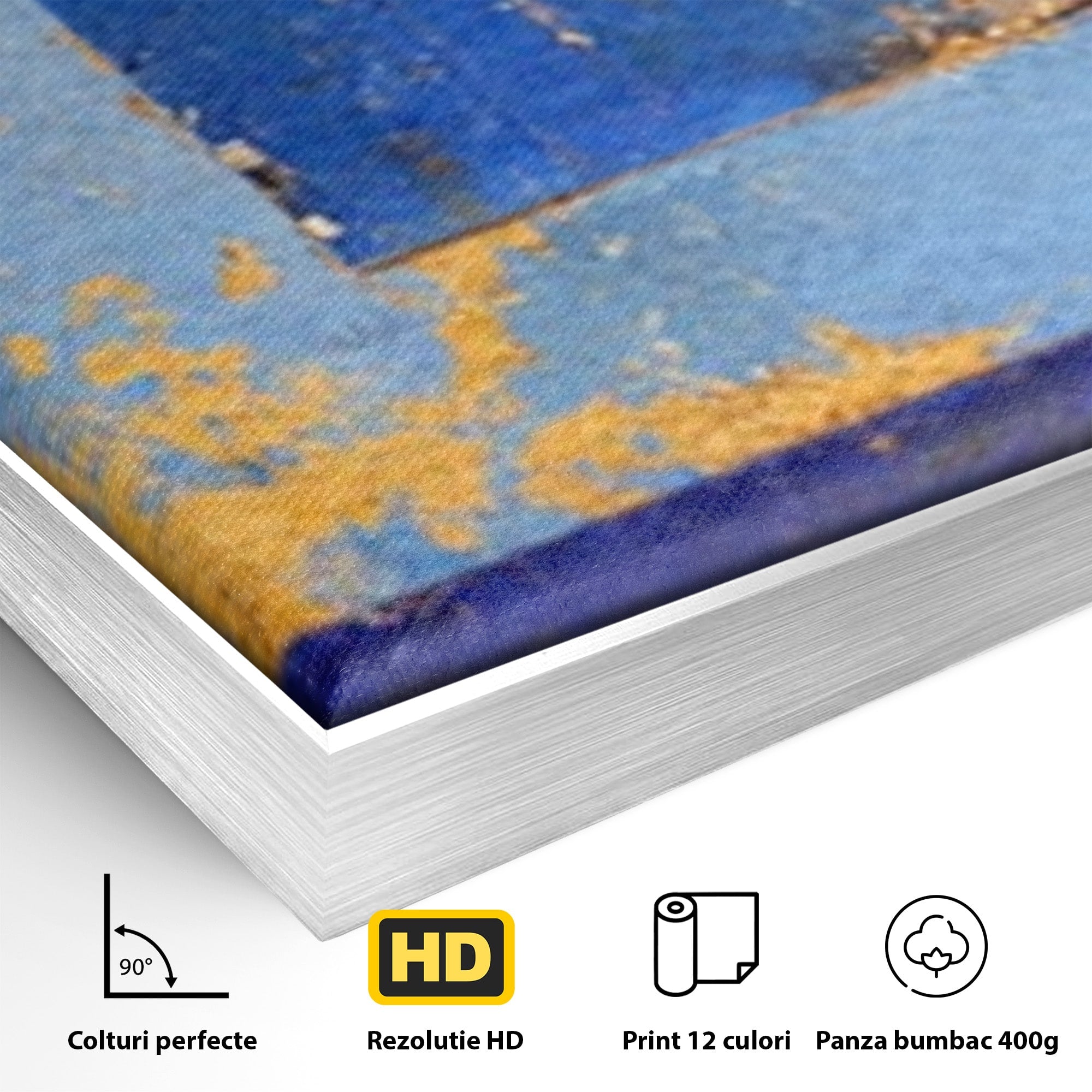 Set 3 Tablouri Canvas Premium LuxCanva® C3-1283, Aurul linistii albastre, Geometrie, Culori, Abstract, Albastru, Galben, Contrast, Delicatete, Pace, Seninatate, Estetica, Expozitie, Birou, Living, Dormitor
